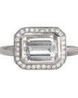 Platinum & East-West Emerald-Cut White Sapphire Ring with Diamonds - Peridot Fine Jewelry - Annie Fensterstock