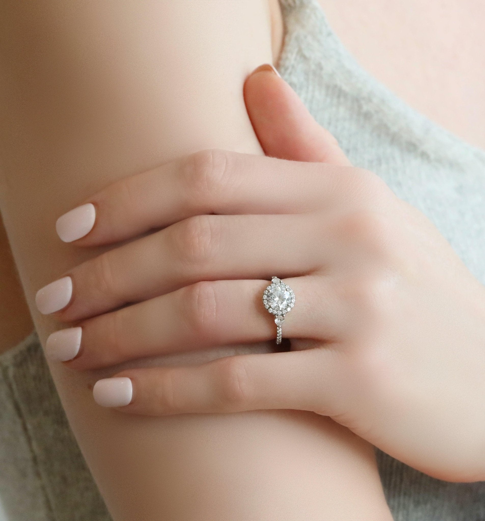 Mark Patterson Platinum Mount with Diamond Halo and Pear-Shaped Diamond Shoulders