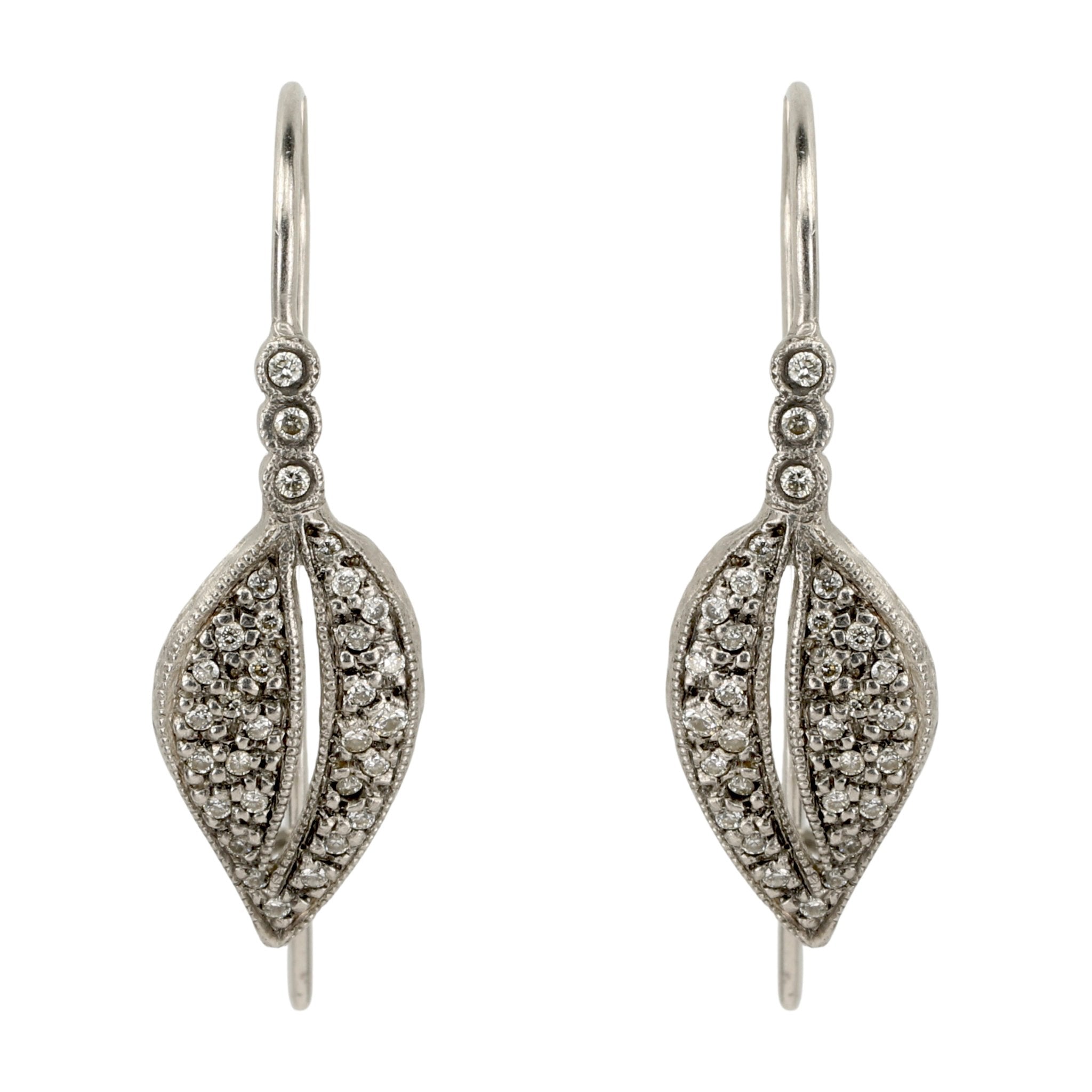 Platinum & Pave Diamond Small Leaf Earrings