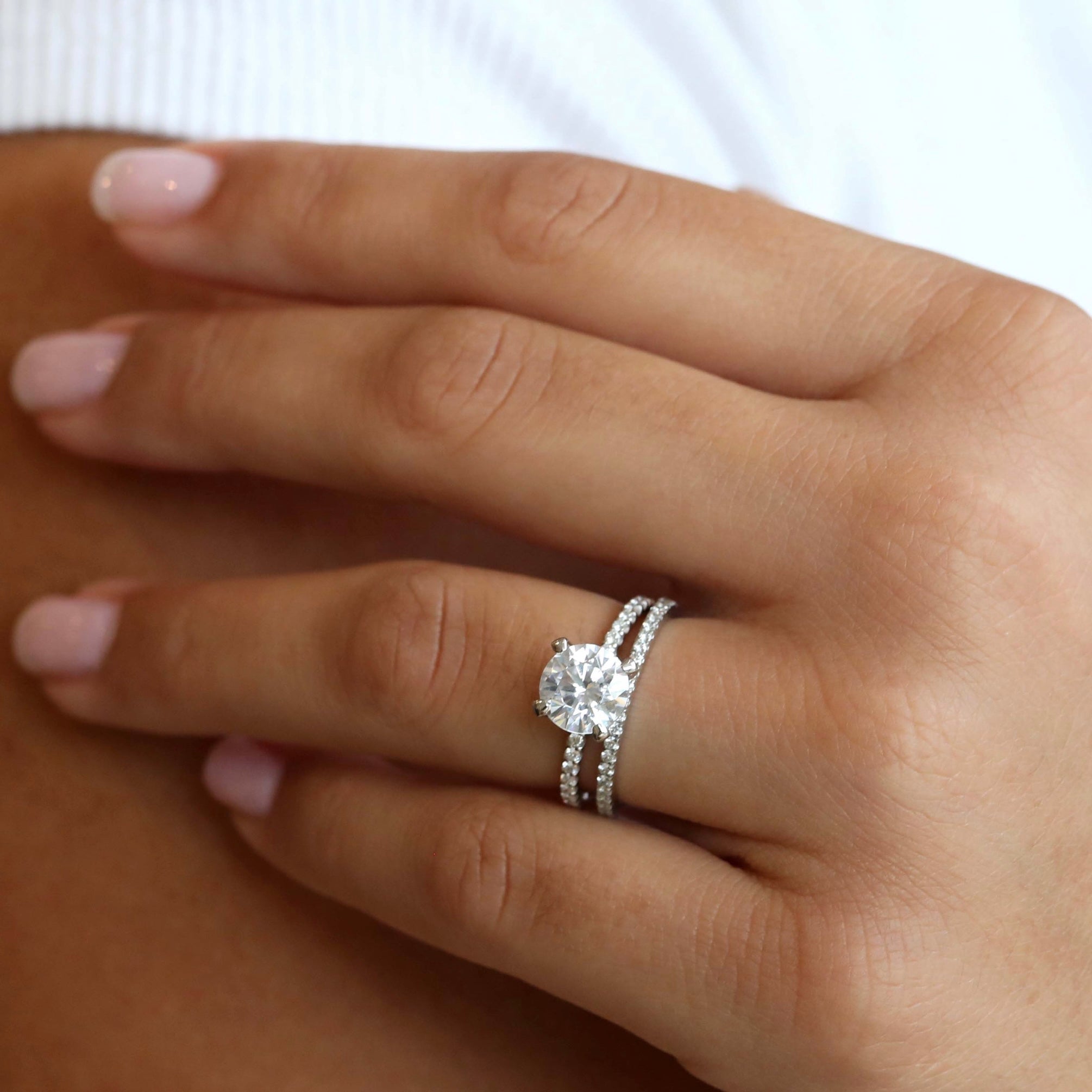 Round engagement rings with pave diamonds Clearance