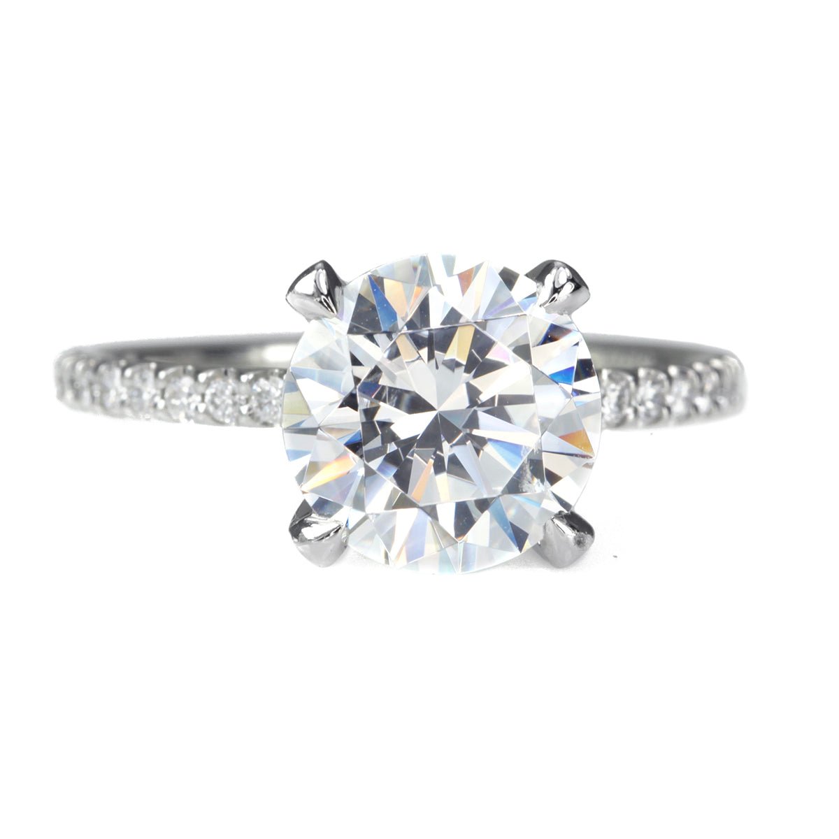 Mark Patterson Platinum Round Diamond Ring Mount with Pave Diamond Shoulders and Prongs