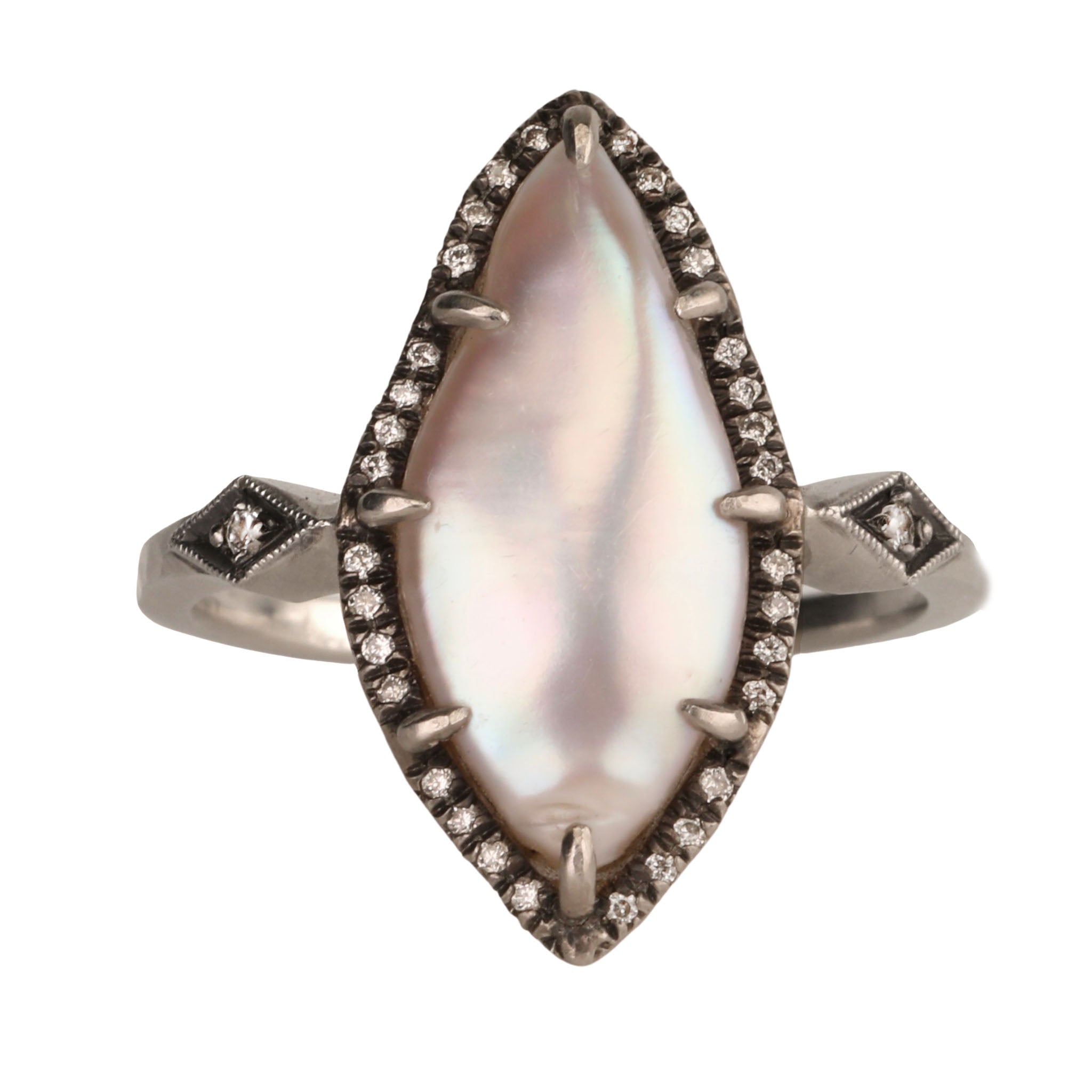 Platinum & Tennessee River Pearl "Venus" Ring with Pave Diamonds - Peridot Fine Jewelry - Cathy Waterman