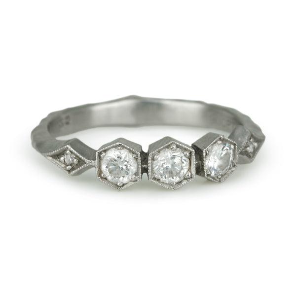 Cathy Waterman Platinum "Triple Hexagonal" Ring with Diamonds
