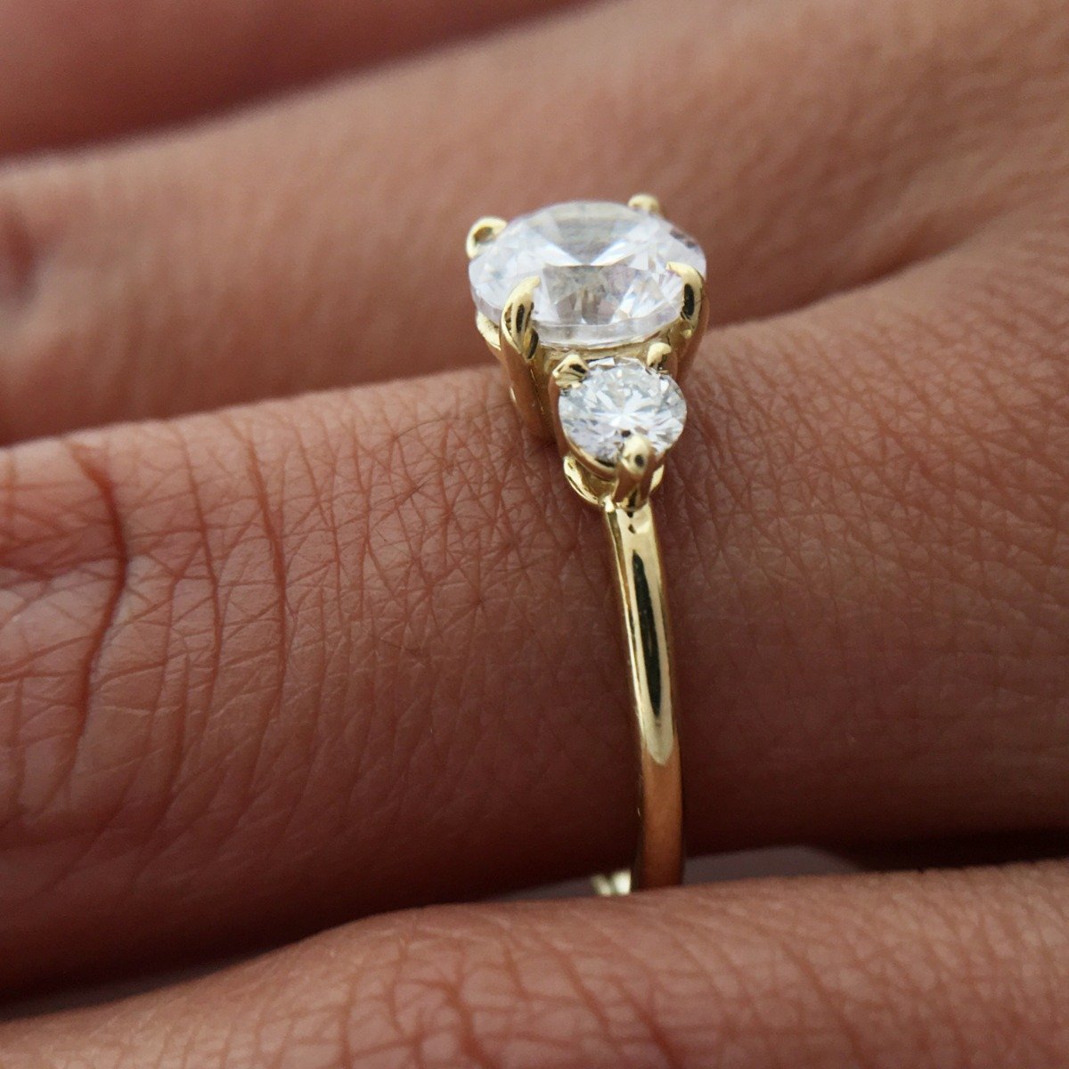 18K Yellow Gold Round 3 Stone Engagement Ring