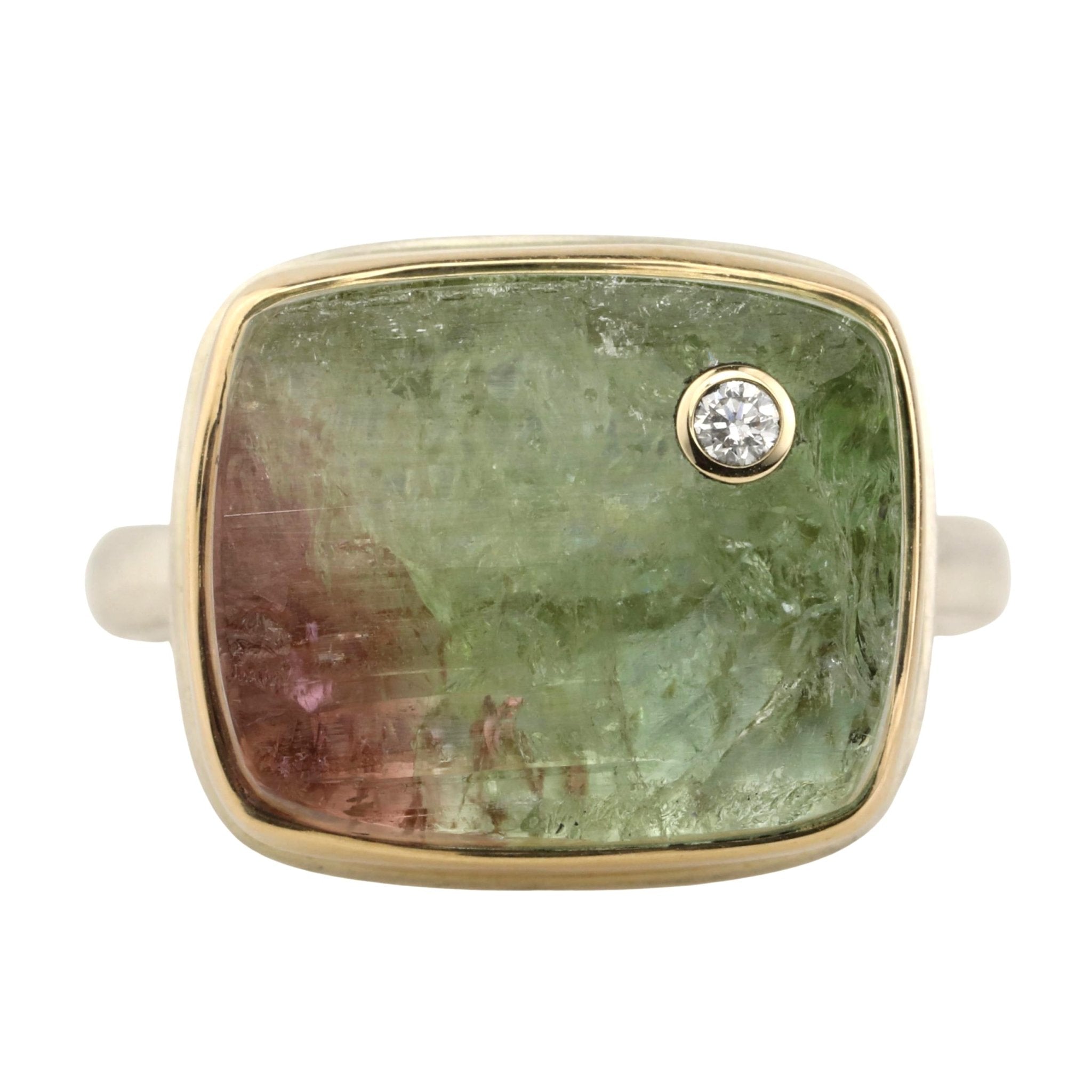 Jamie Joseph Rectangular Watermelon Tourmaline Ring with Diamond