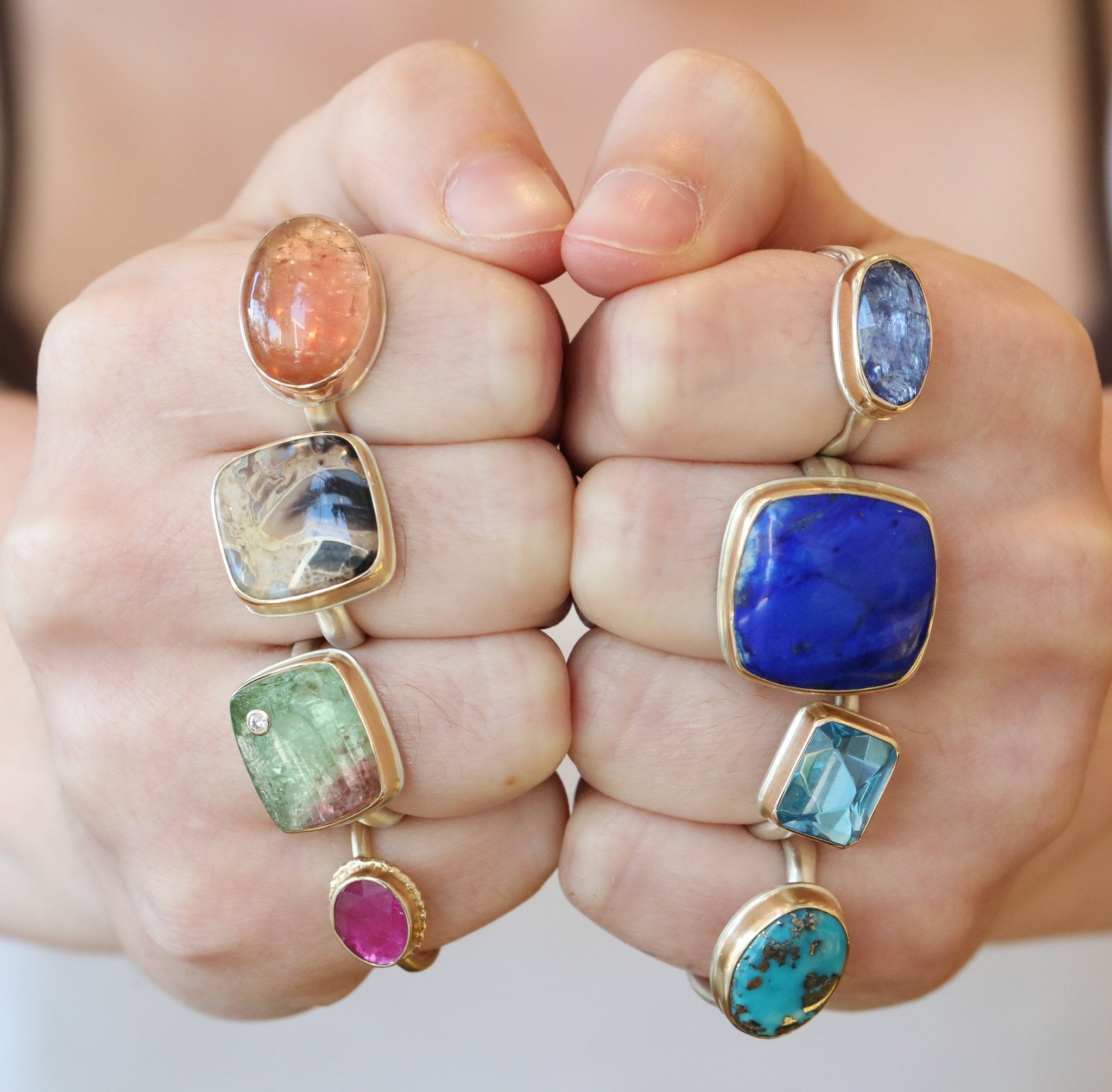 Jamie Joseph Rectangular Watermelon Tourmaline Ring with Diamond