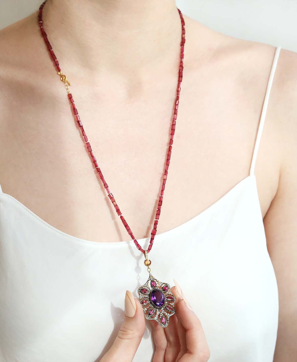 Cathy Waterman Rhodolite Garnet Tube Beaded Necklace