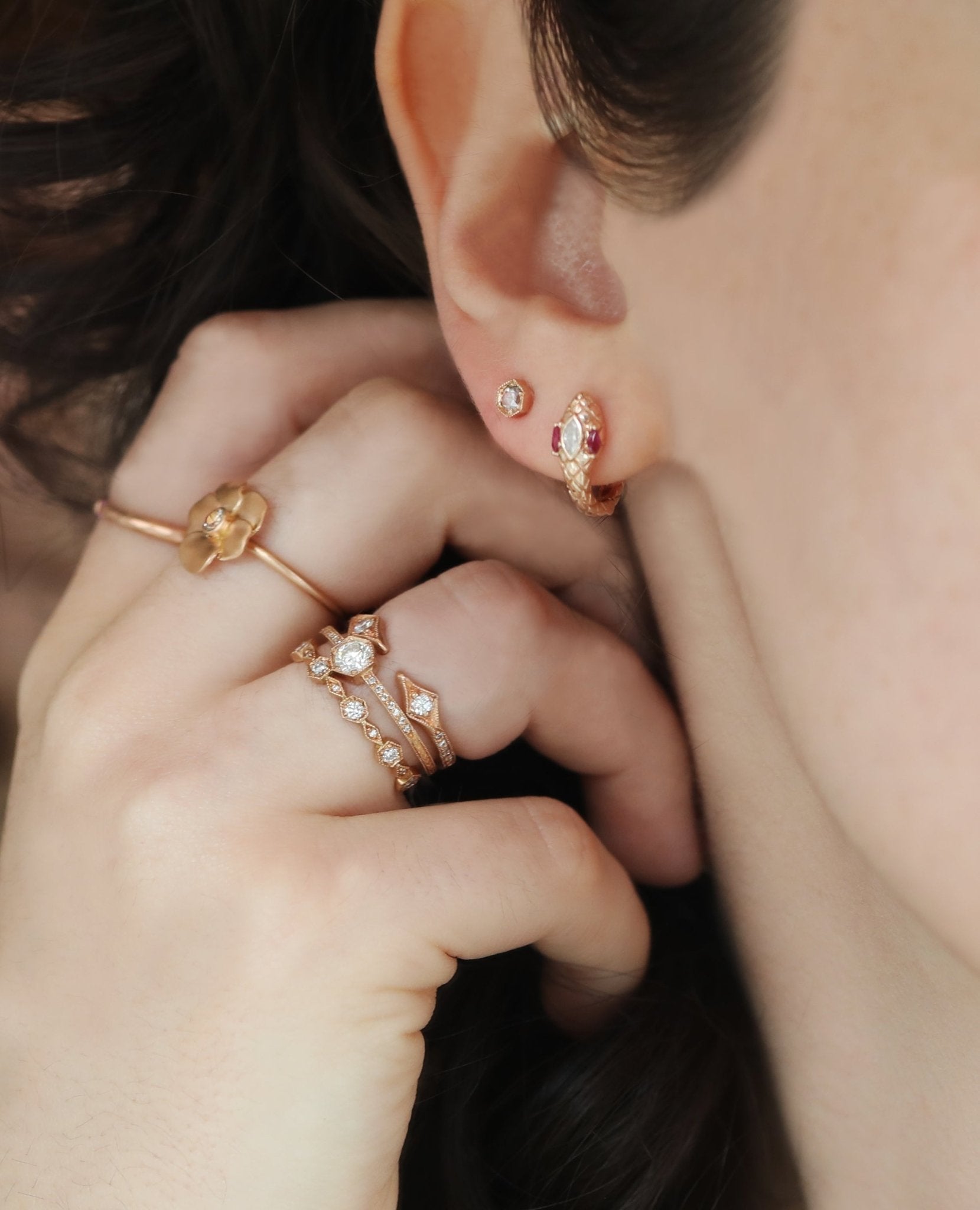Cathy Waterman Rose Gold and Diamond "Double Arrow" Ring