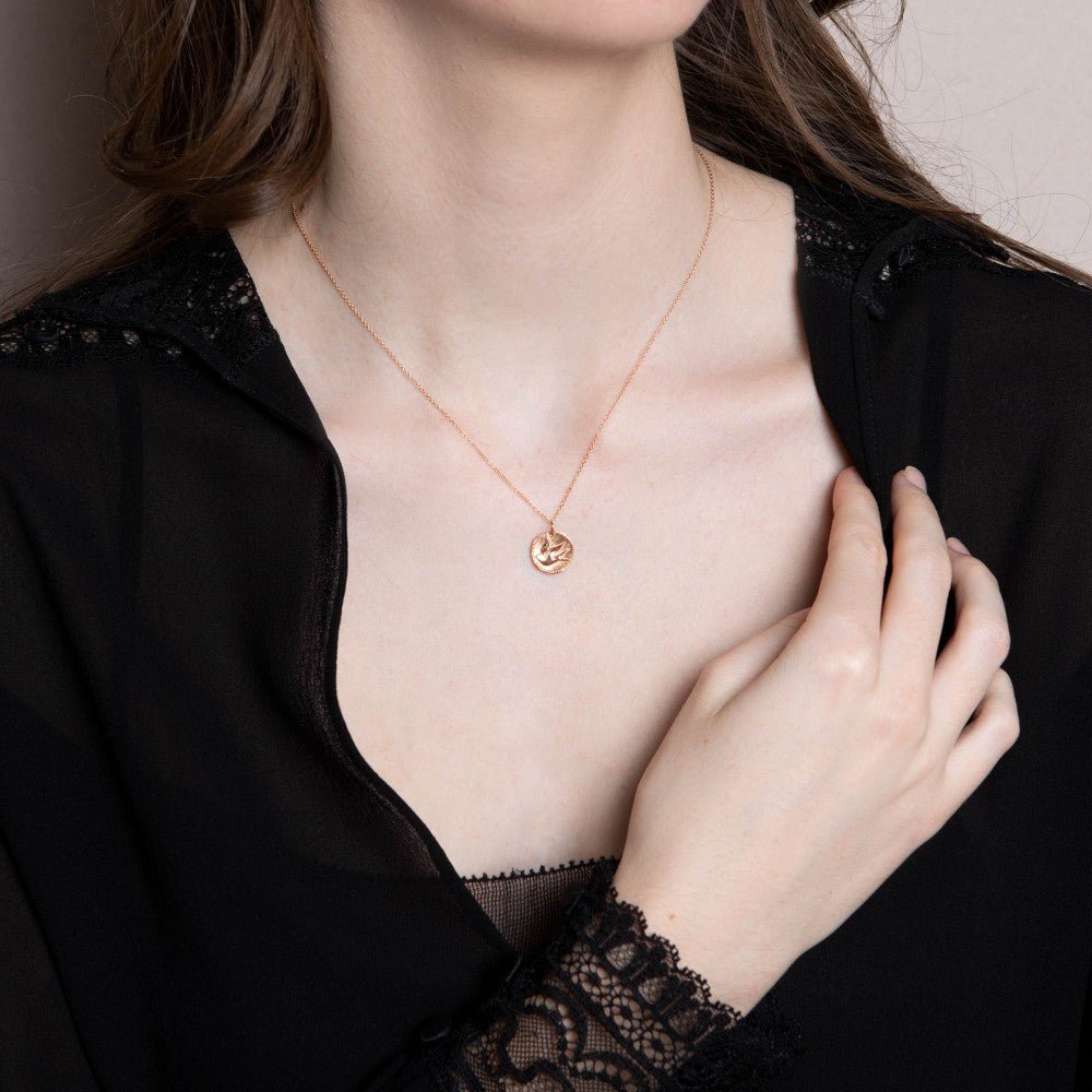 Tiny Om Rose Gold "Graceful Songbird Medal" Disc Necklace