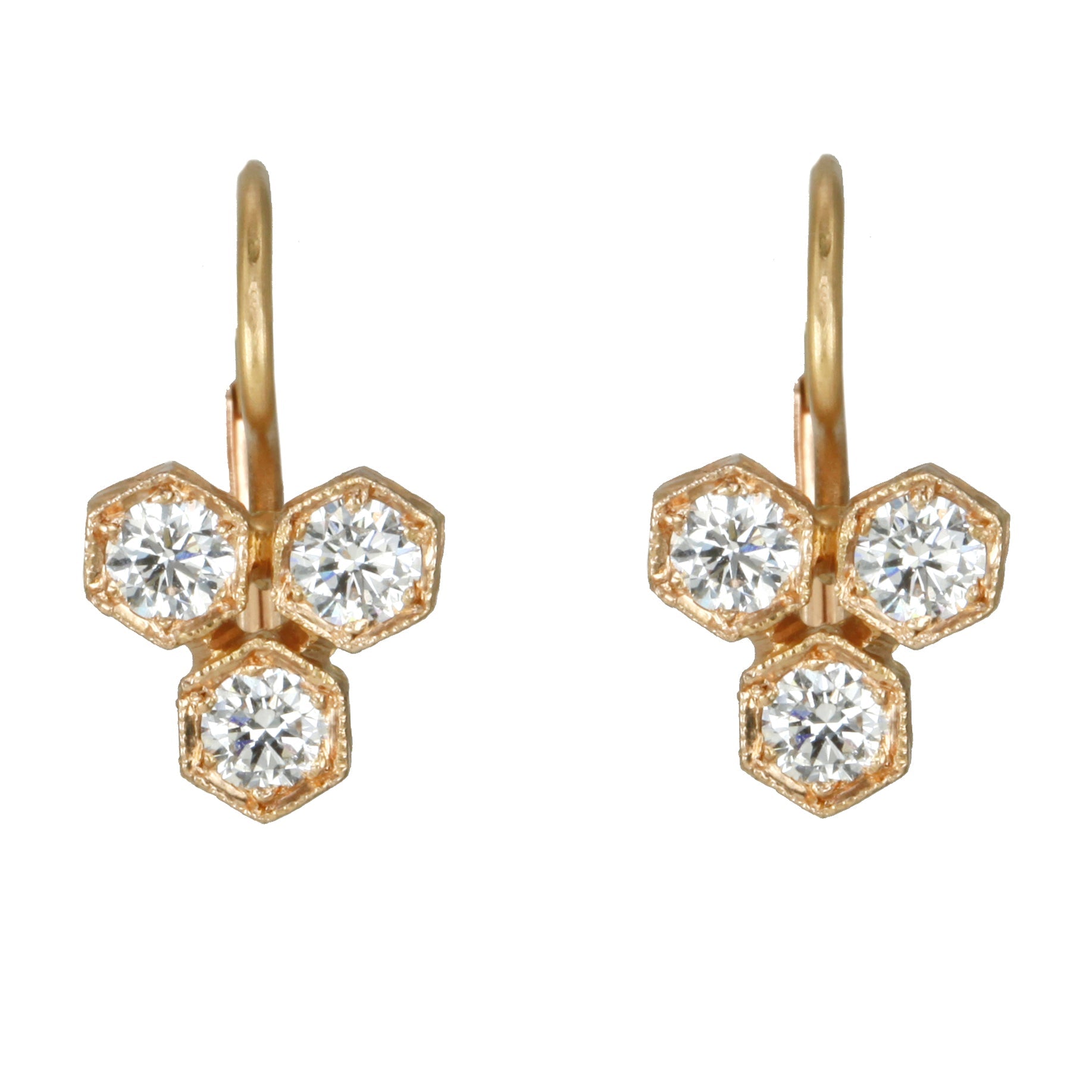 Cathy Waterman Rose Gold "Triple Hexagonal" Bezel-Set Diamond Earrings