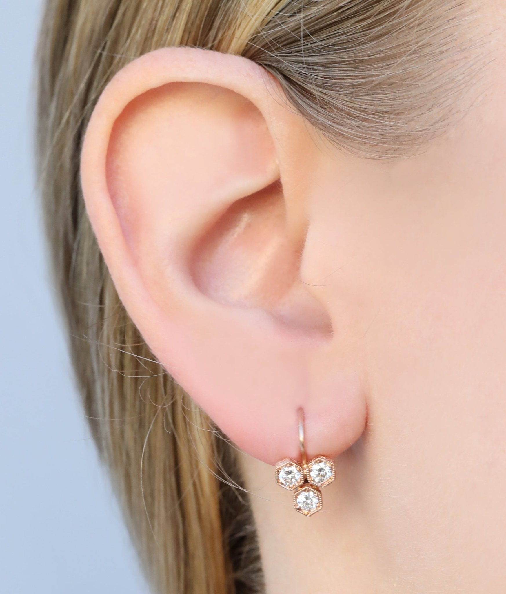 Cathy Waterman Rose Gold "Triple Hexagonal" Bezel-Set Diamond Earrings