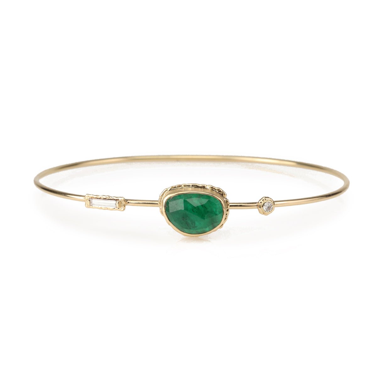 Jamie Joseph Rosecut Asymmetrical Emerald Bracelet with Diamond Accents
