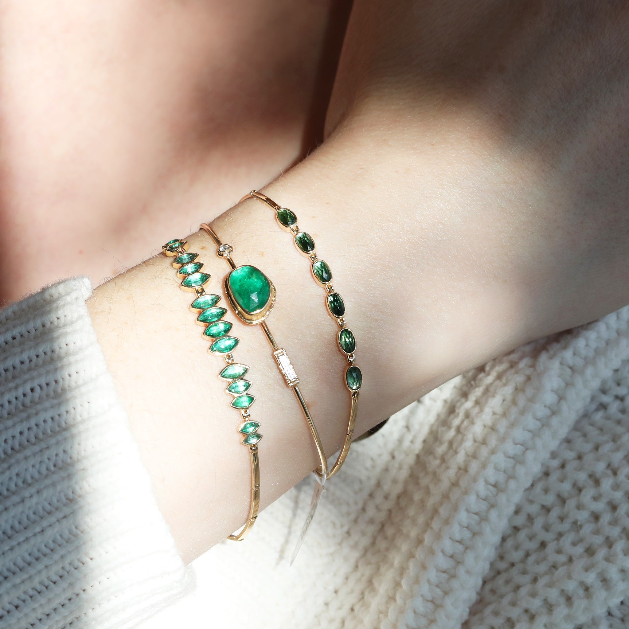 Jamie Joseph Rosecut Asymmetrical Emerald Bracelet with Diamond Accents