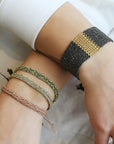Ruthenium & Black Silk Woven Wide Bracelet with Gold Mesh Center - Peridot Fine Jewelry - Marie Laure Chamorel