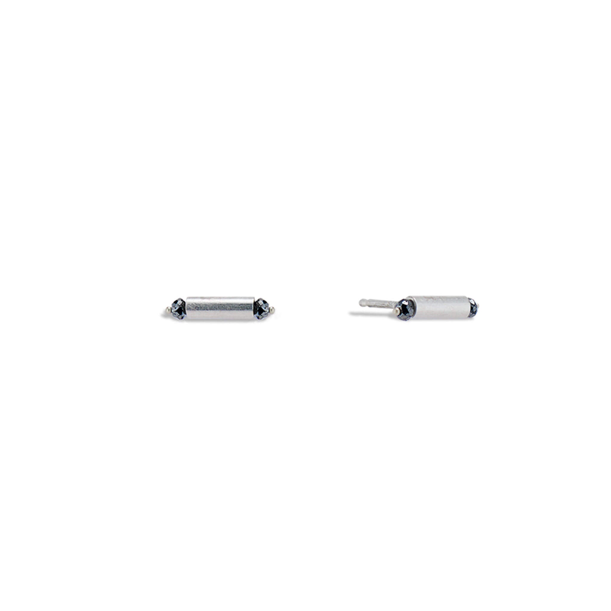"Santiago" Sterling Silver Bar Studs with Black Diamonds - Peridot Fine Jewelry - Sarah Macfadden