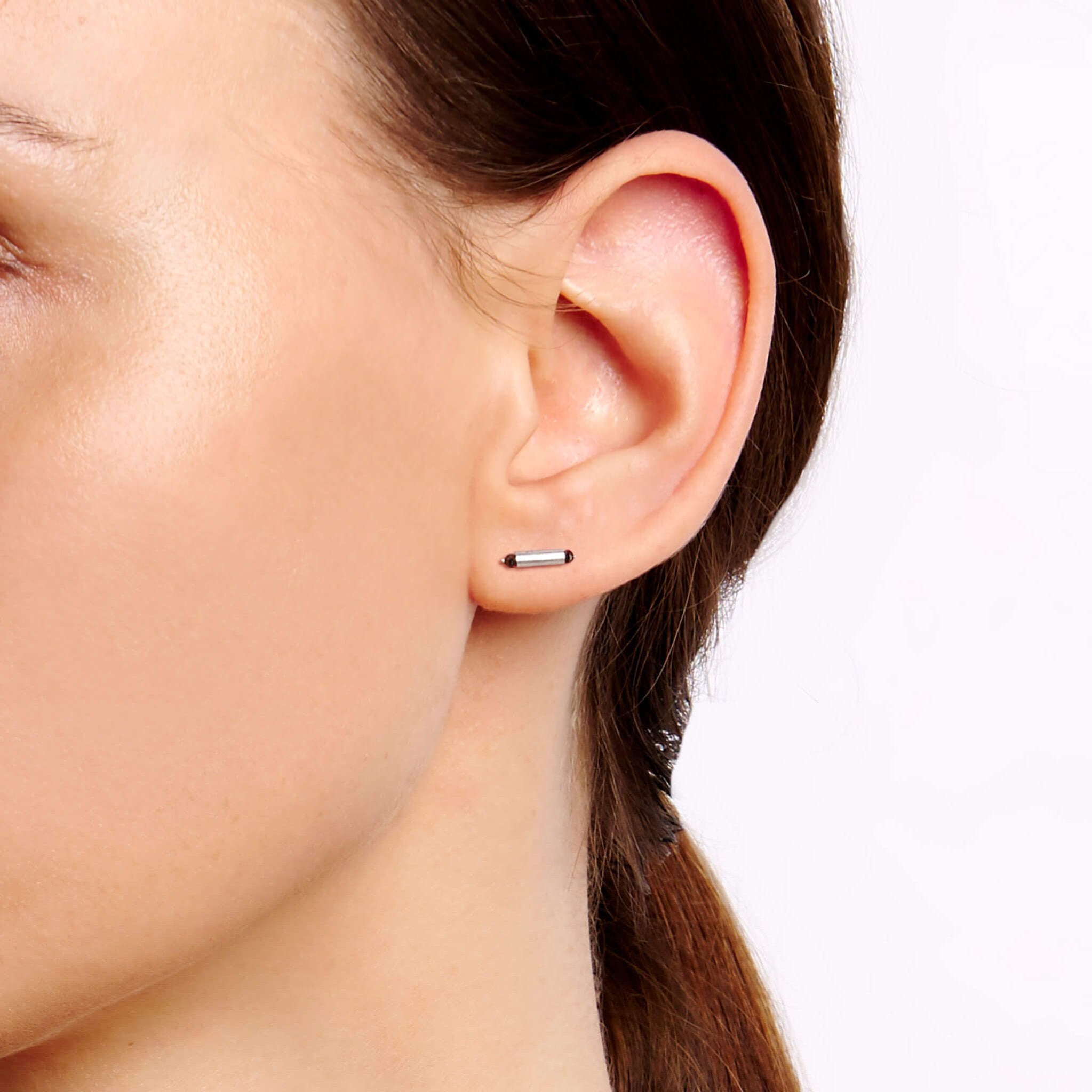 "Santiago" Sterling Silver Bar Studs with Black Diamonds - Peridot Fine Jewelry - Sarah Macfadden