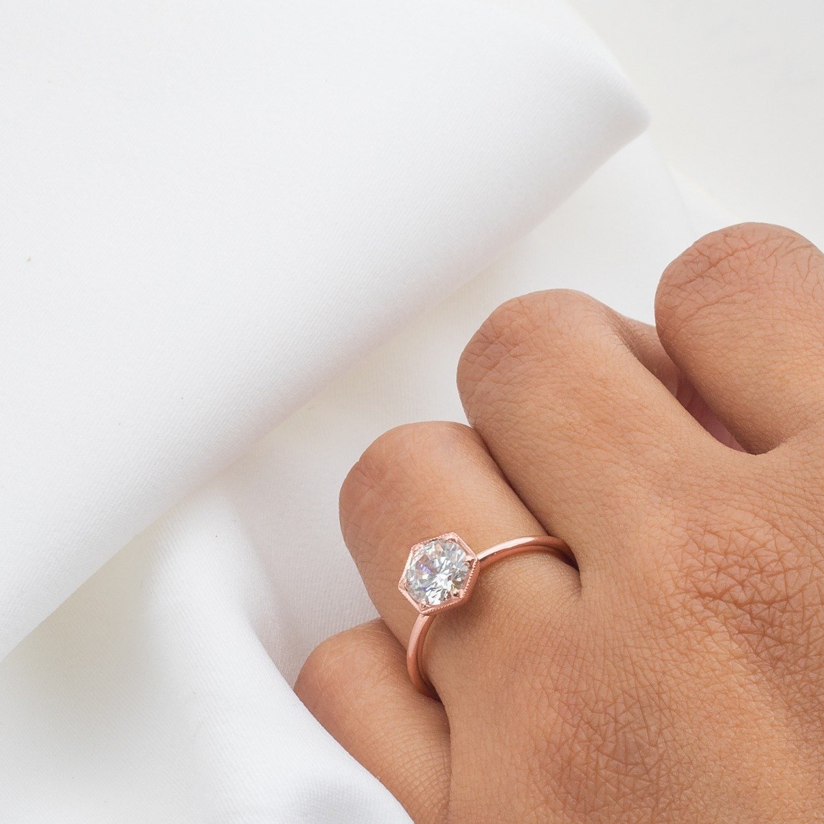 "Selene" Hexagonal Diamond Ring Mount - Peridot Fine Jewelry - ILA