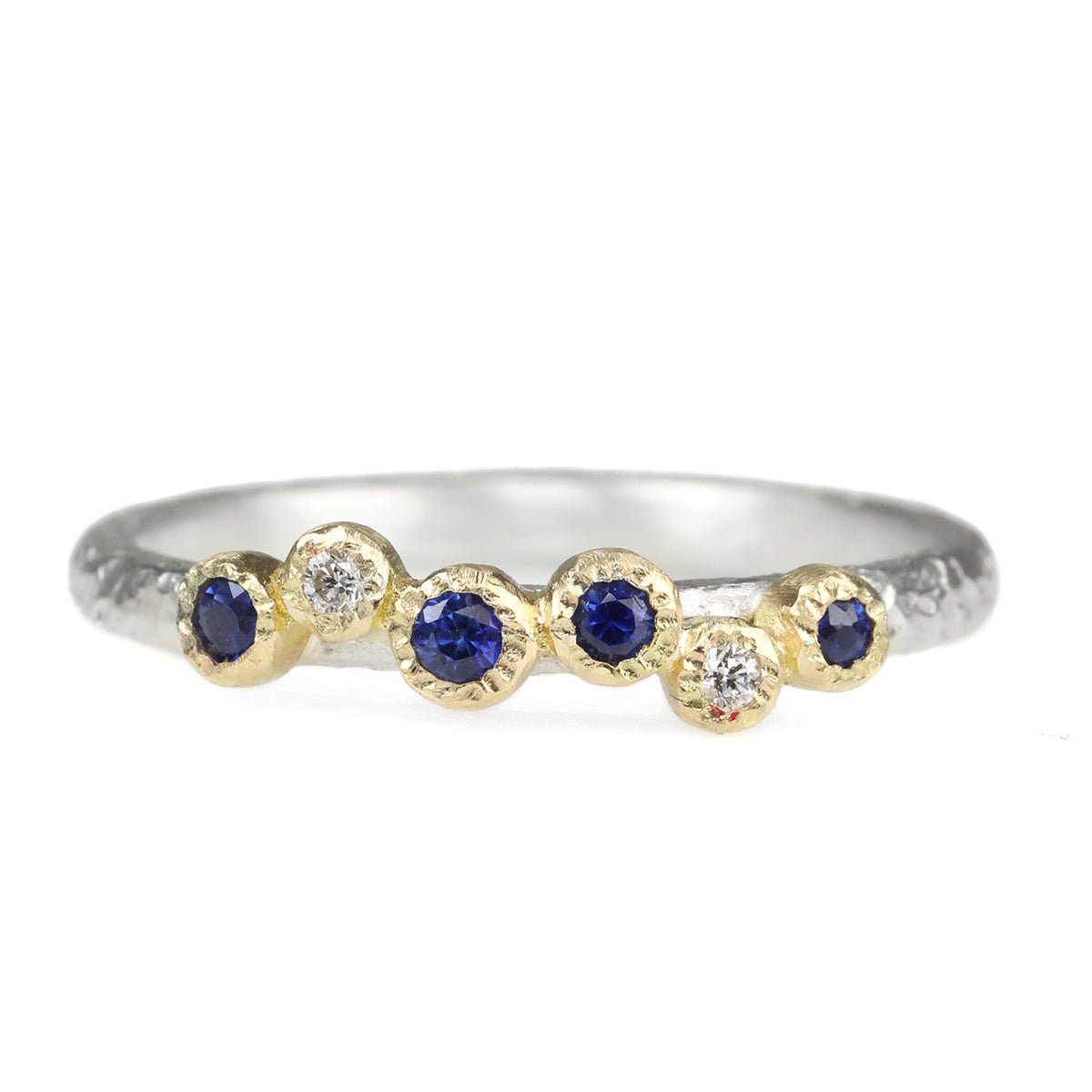 Yasuko Azuma Silver Ring with Gold Bezel-Set Sapphires and Diamonds