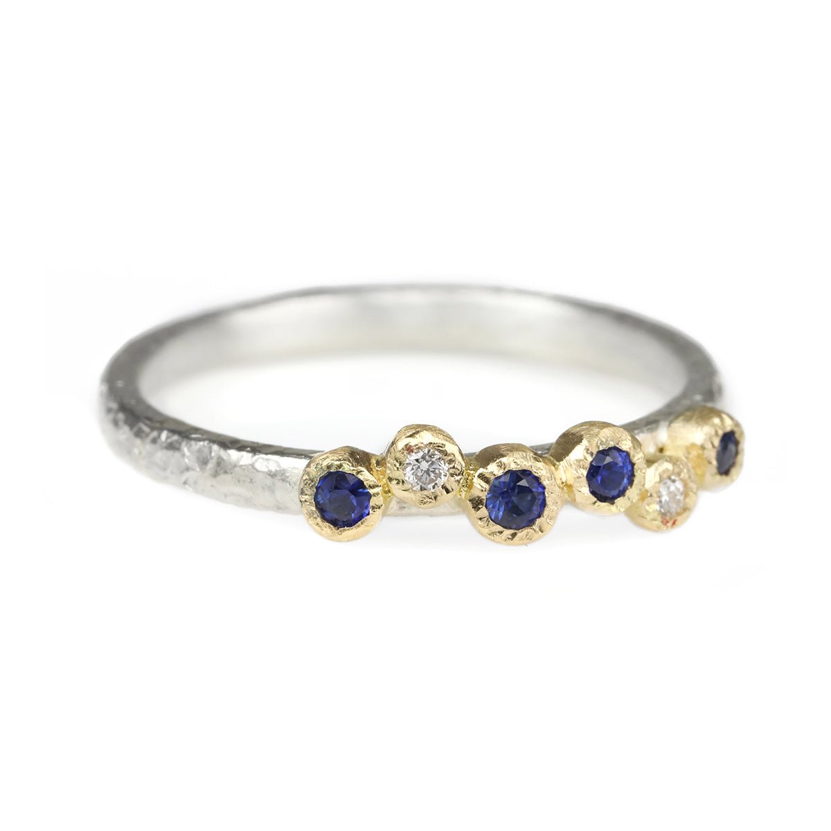 Yasuko Azuma Silver Ring with Gold Bezel-Set Sapphires and Diamonds
