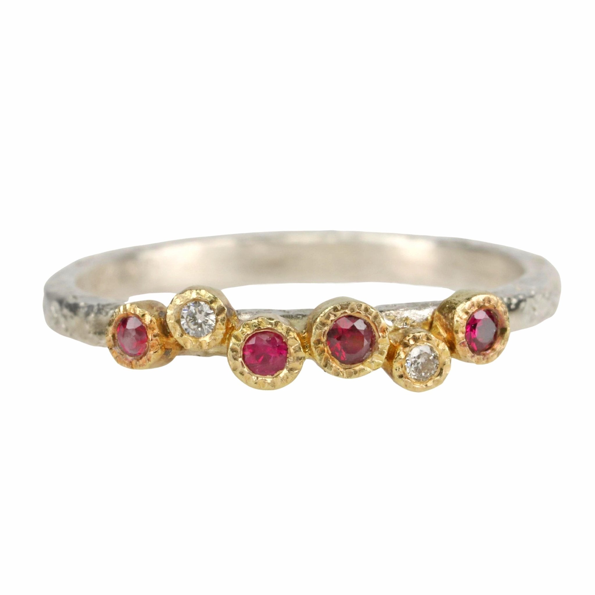 Yasuko Azuma Silver Ring with Six Gold Diamonds and Rubies