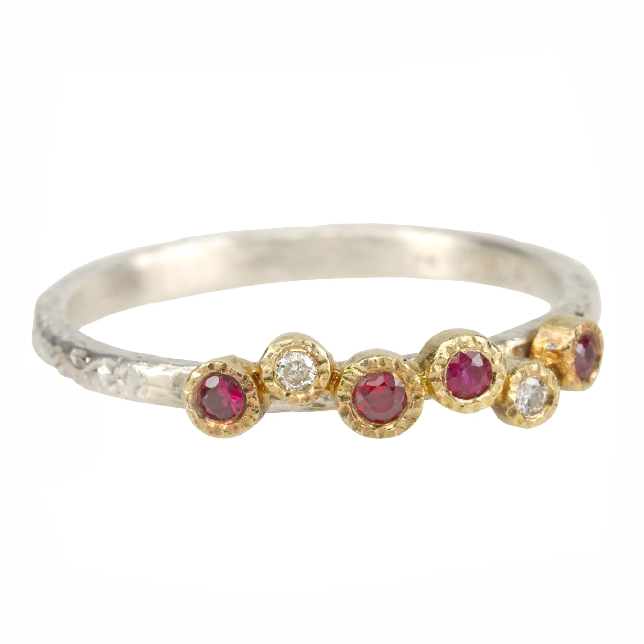 Yasuko Azuma Silver Ring with Six Gold Diamonds and Rubies