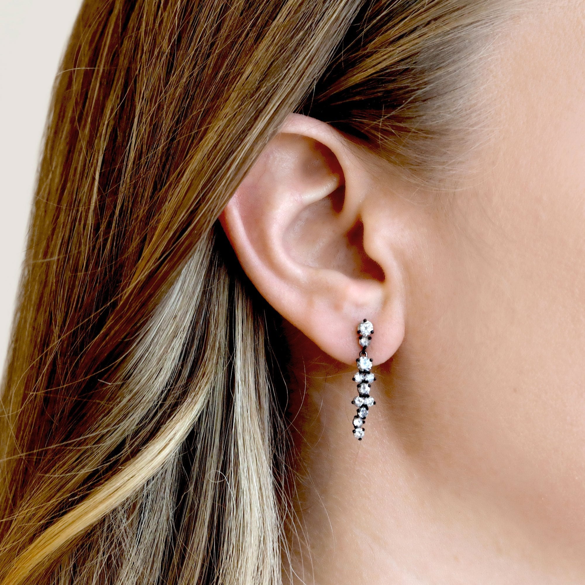 TAP by Todd Pownell Small Blackened White Gold Prong-Set Diamond Cluster Drop Earrings