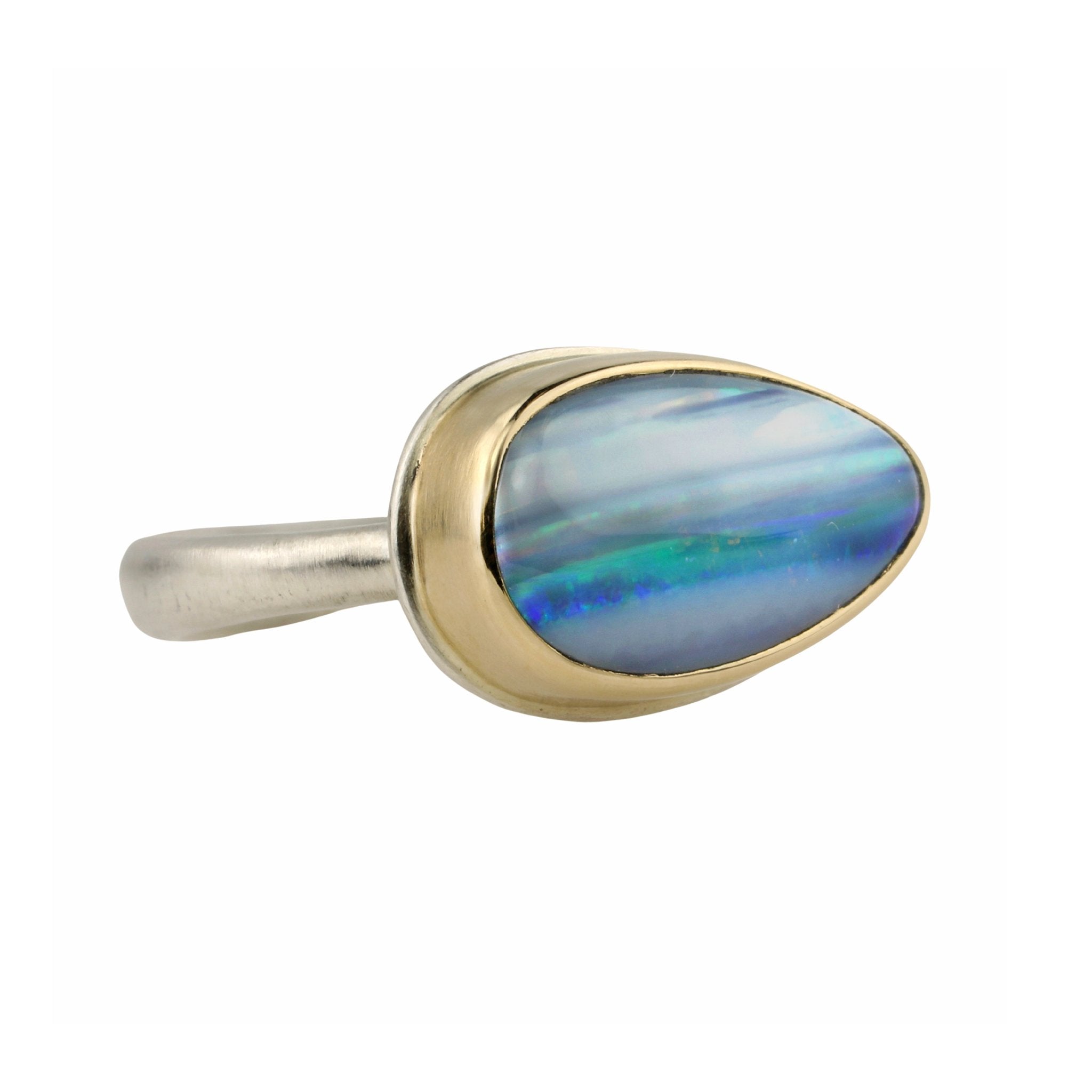 Small Teardrop Australian Opal Doublet Ring