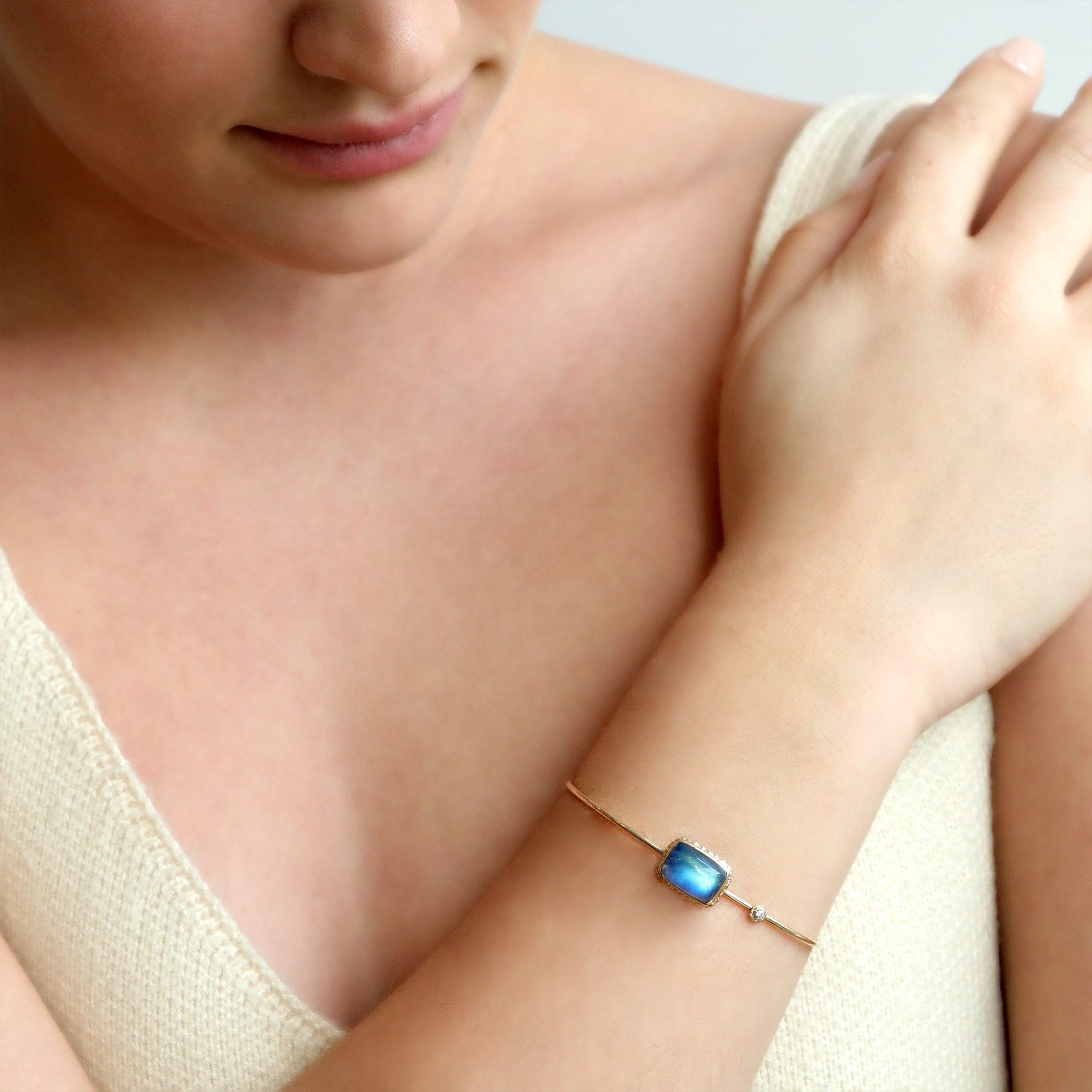 Smooth Rectangular Blue Rainbow Moonstone Bracelet