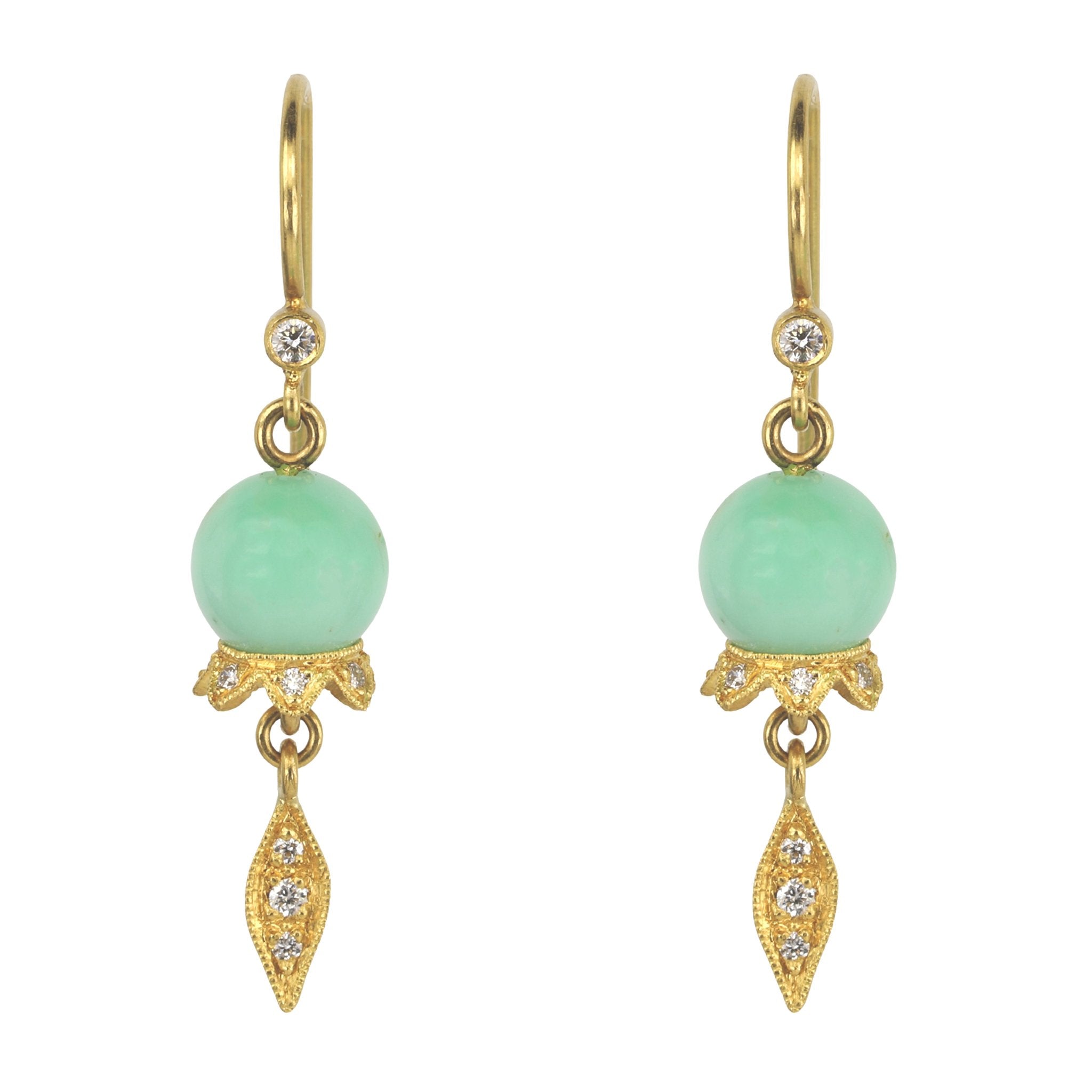 Smooth Round Chrysoprase "Lily of the Valley" Earrings - Peridot Fine Jewelry - Cathy Waterman
