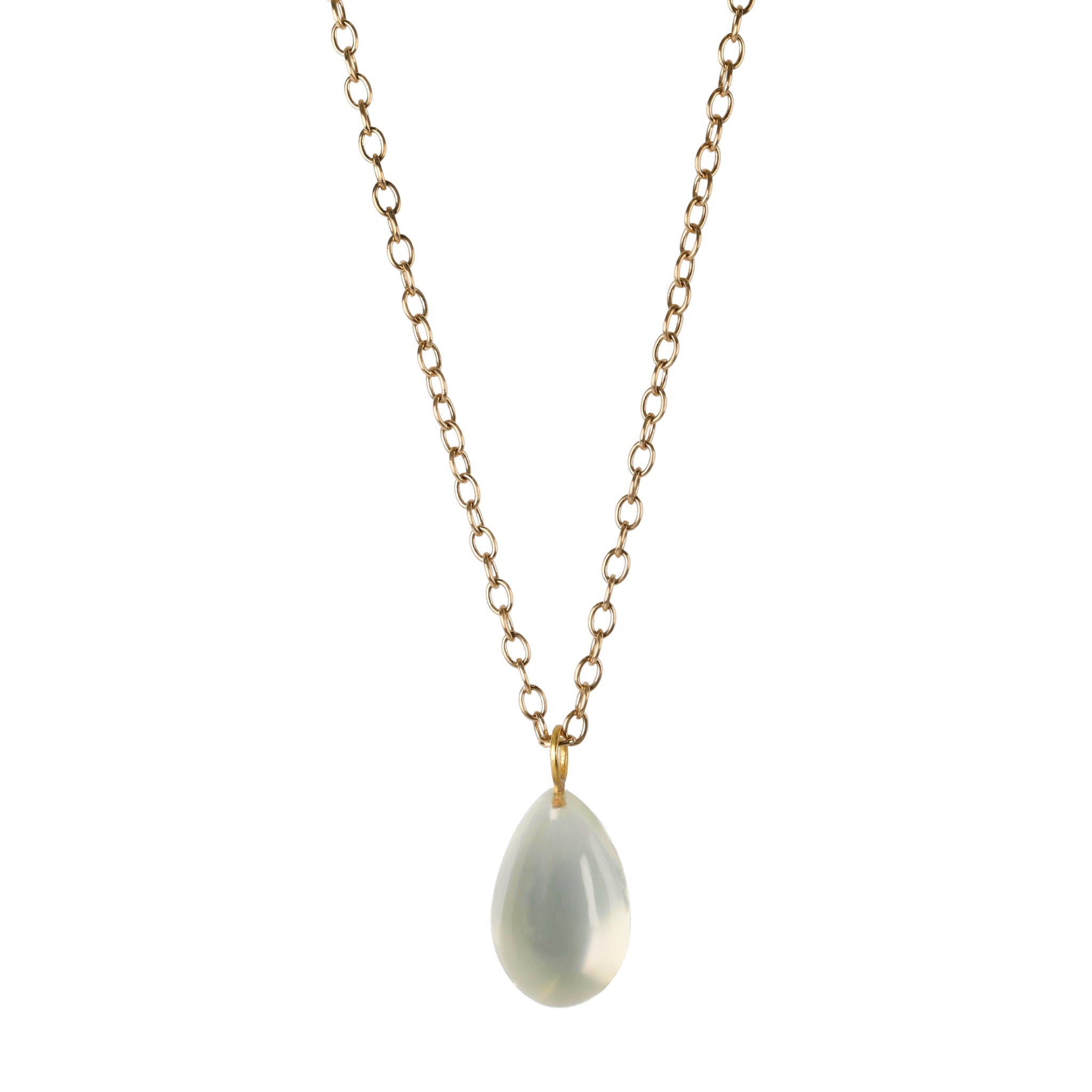 Smooth Teardrop Sage Moonstone Pendant - Peridot Fine Jewelry - Rosanne Pugliese