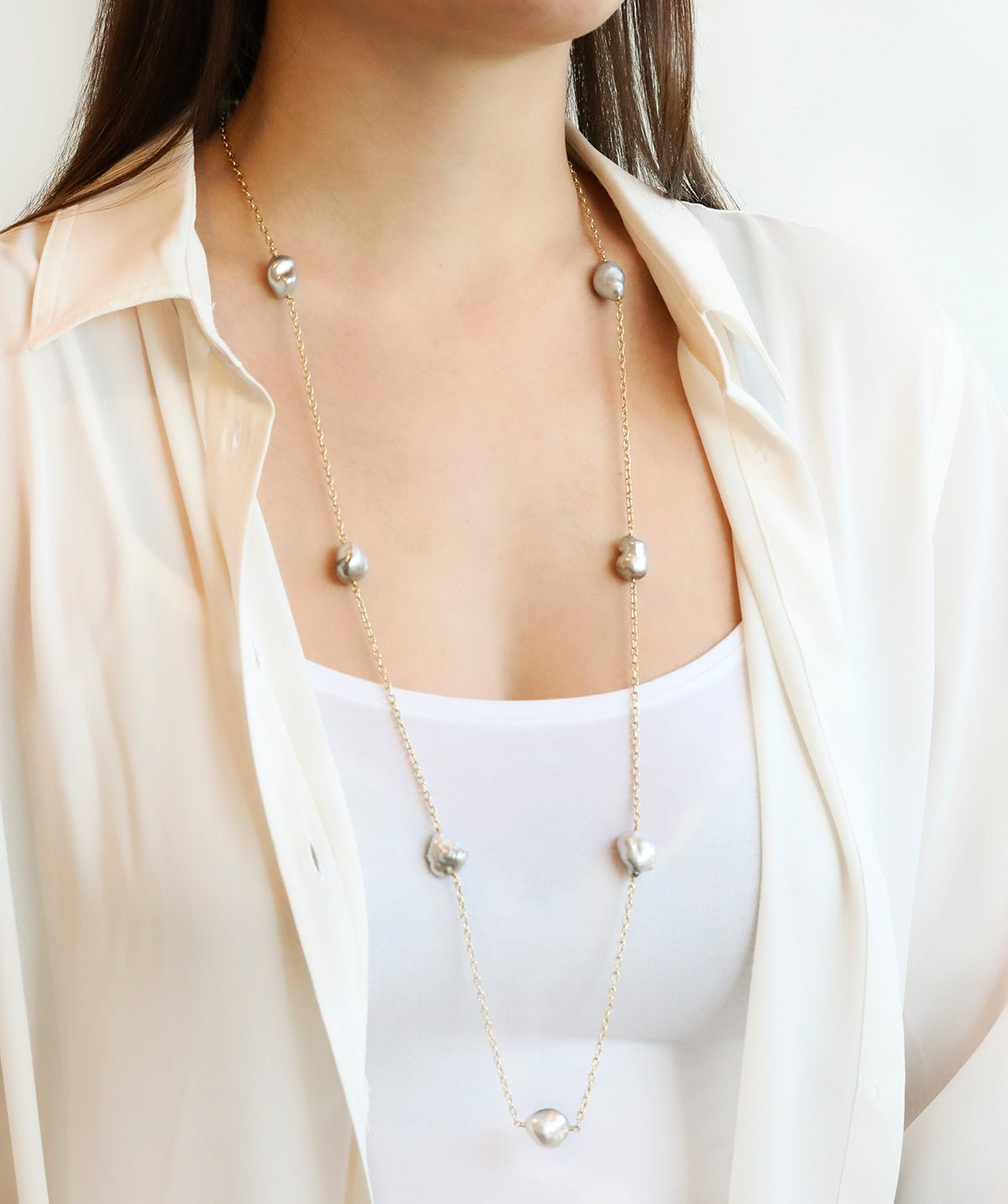 Caroline Ellen South Sea Keshi Pearl Station Necklace
