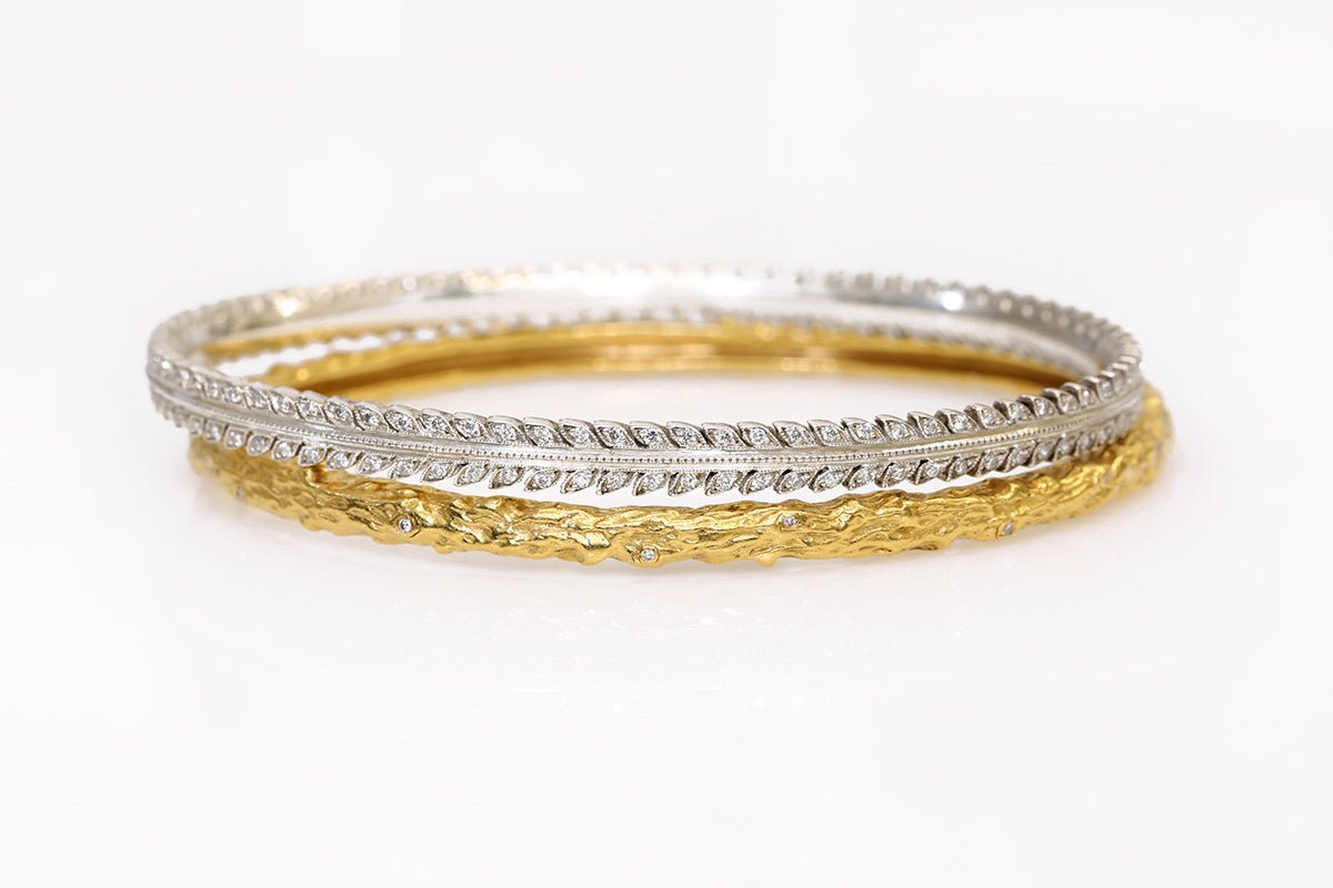 Sterling Silver and Diamond "Laurel Leaf" Bangle