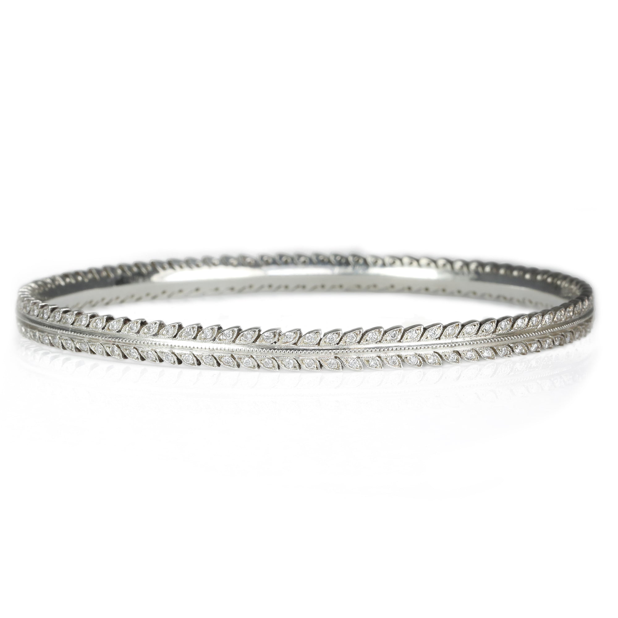 Sterling Silver and Diamond "Laurel Leaf" Bangle