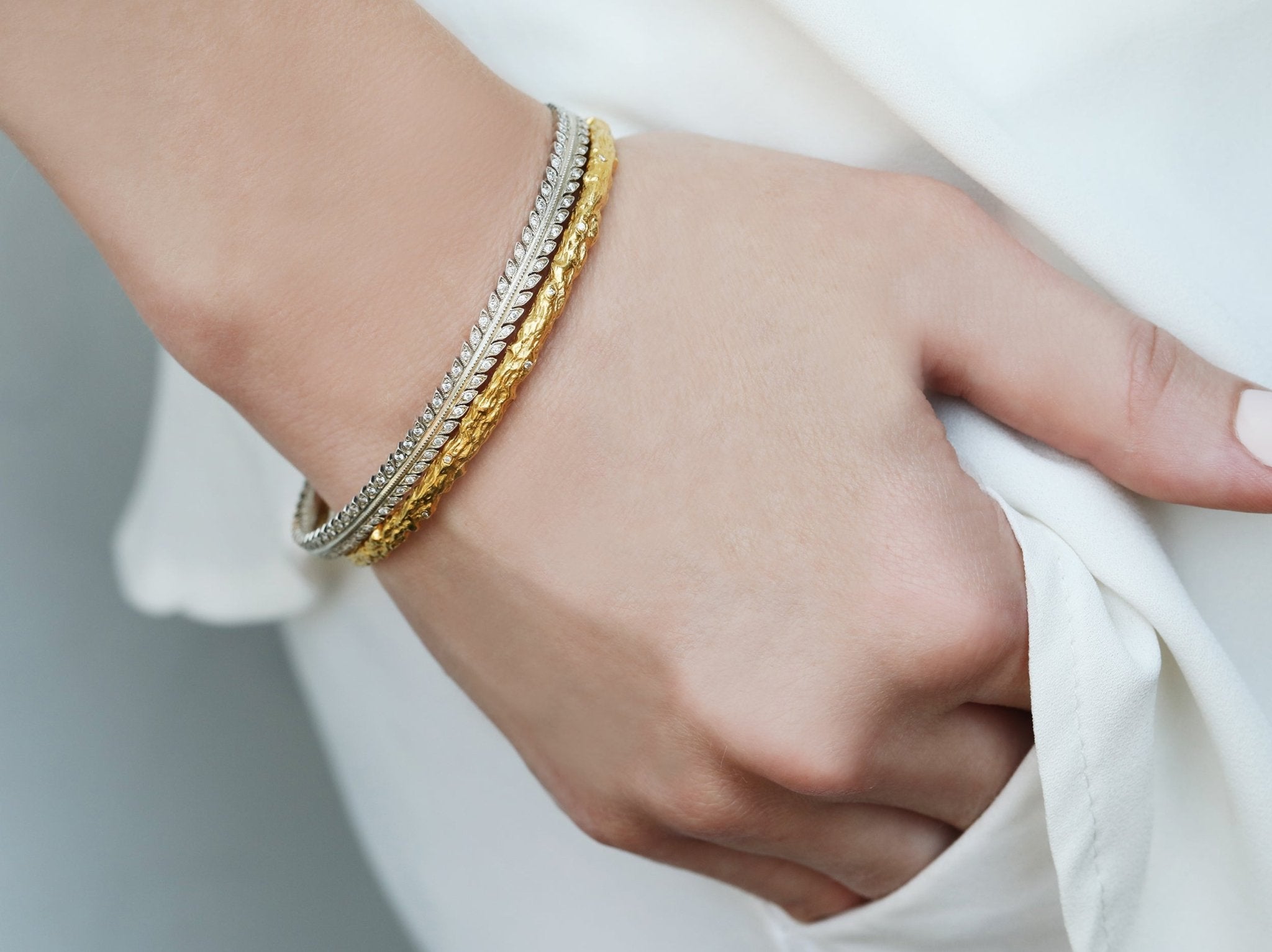 Sterling Silver and Diamond "Laurel Leaf" Bangle