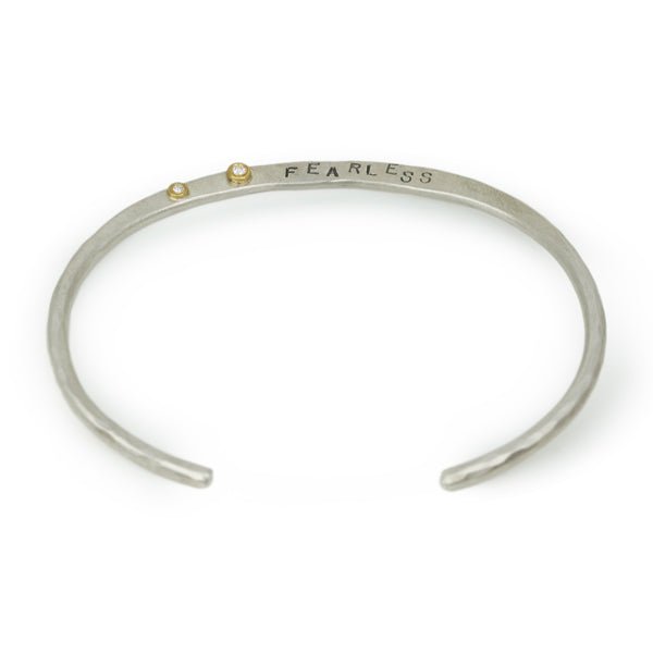 Annie Fensterstock Sterling Silver "Fearless" Cuff with Diamonds