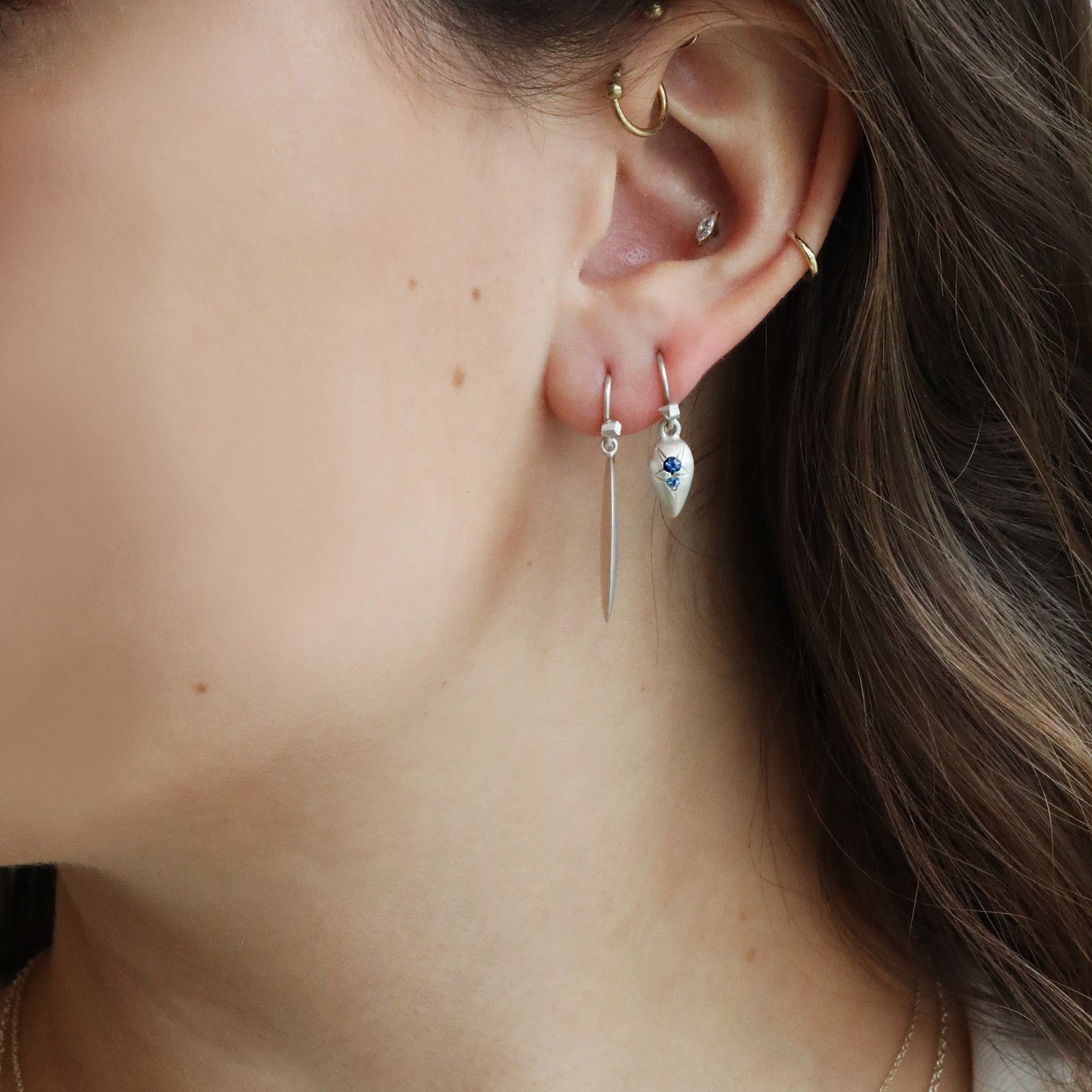 Sterling Silver Handmade Elongated Oval Dangle Earrings - Peridot Fine Jewelry - dan-yell