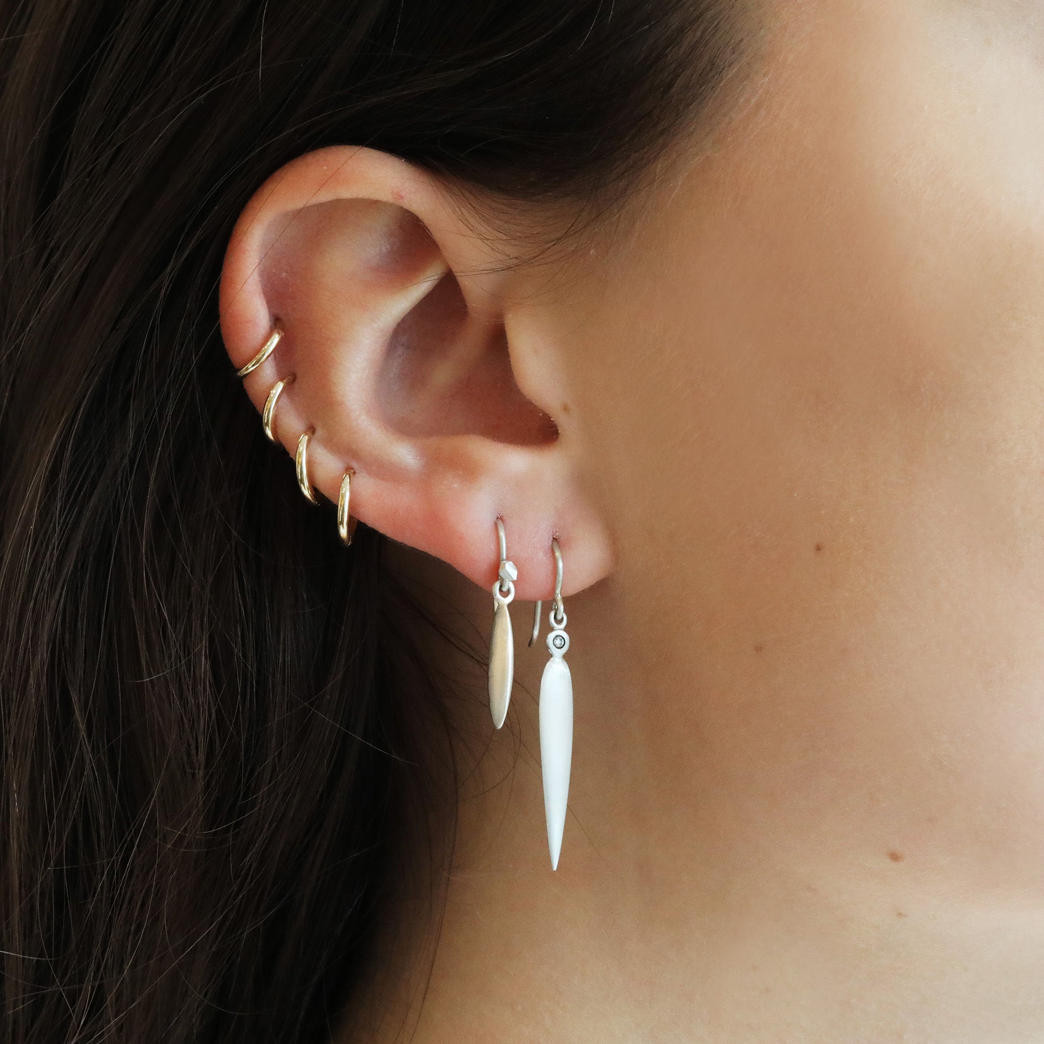 Sterling Silver Handmade Small Elongated Oval Dangle Earrings - Peridot Fine Jewelry - dan-yell