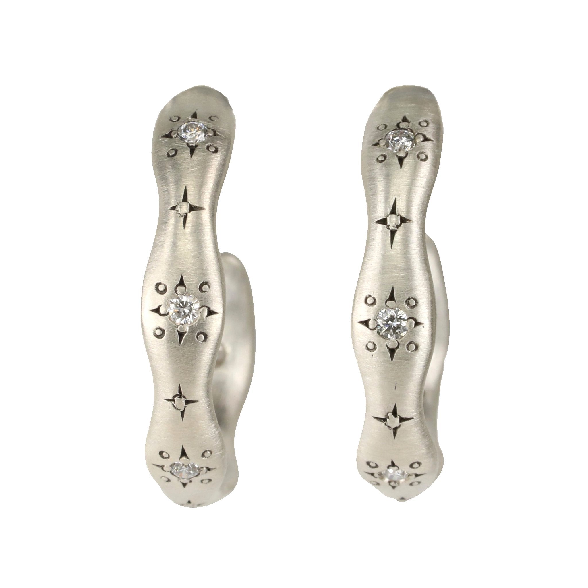 Adel Chefridi Sterling Silver Wavy Hoop Earrings with Diamond Details