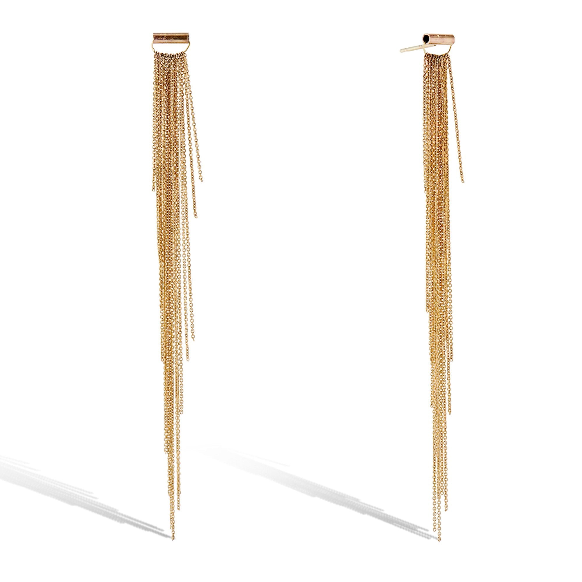 "Swimsuit" Gold Multi-Length Chain Drape Earrings - Peridot Fine Jewelry - Sarah Macfadden