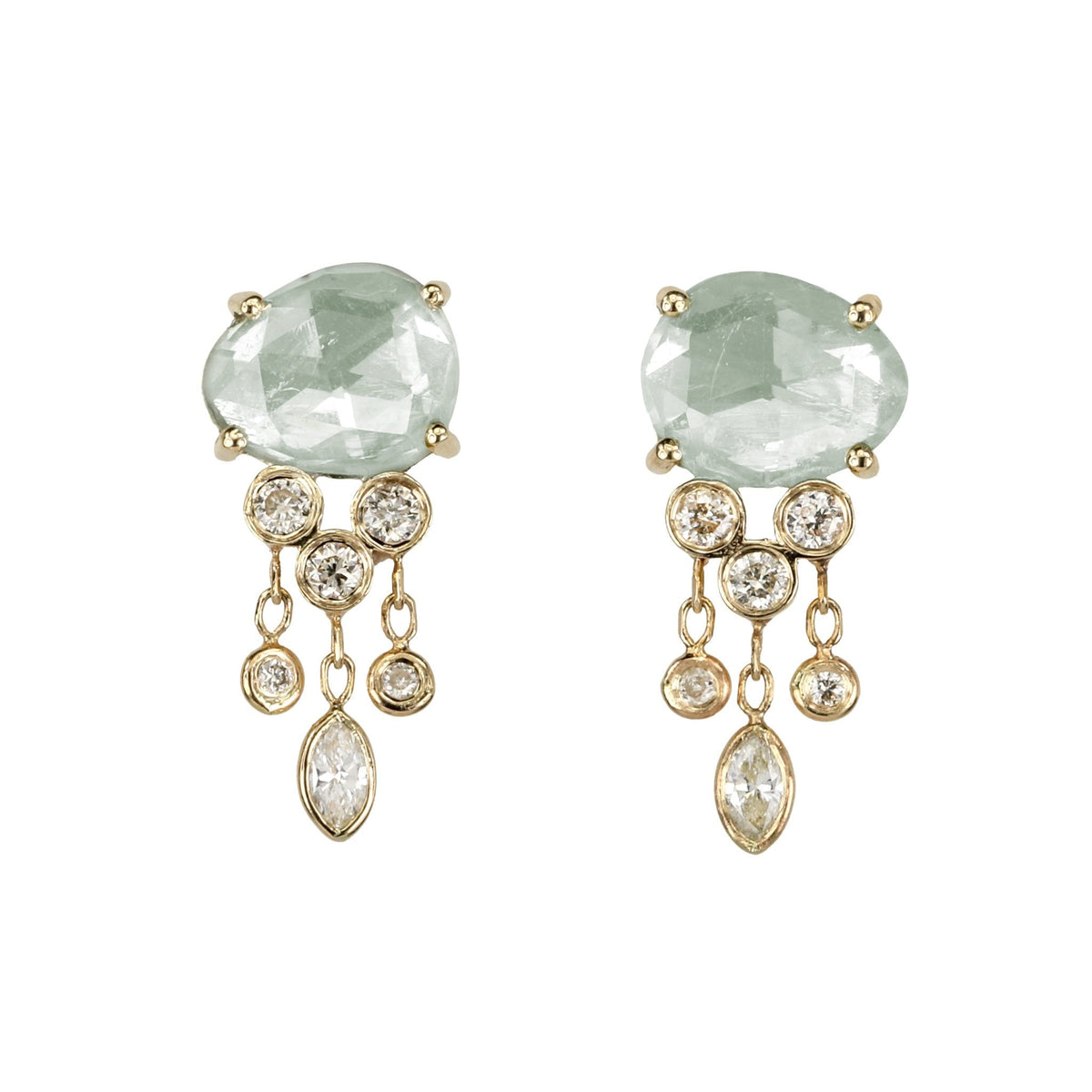 Celine Daoust Blue Green Tourmaline Diamonds and Dots Earrings