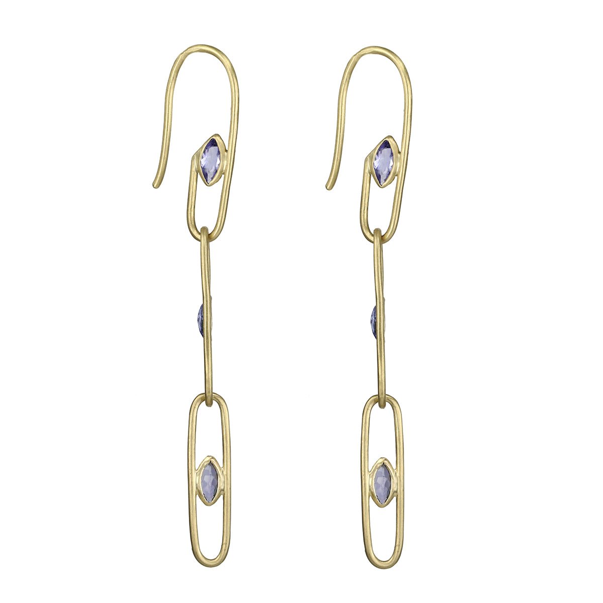 Triple Gold & Bezel-Set Tanzanite "Gemclip" Earrings