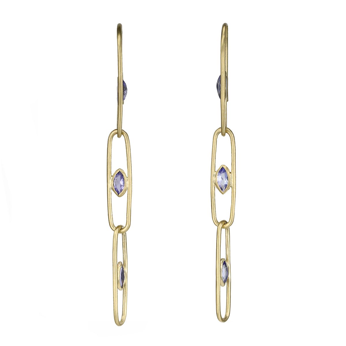 Triple Gold & Bezel-Set Tanzanite "Gemclip" Earrings