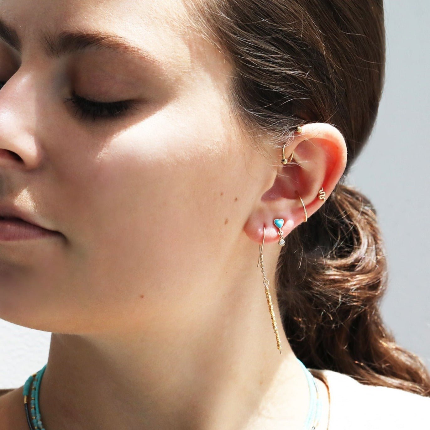 Zahava Turquoise "Byrdie" Heart Studs with Diamond Dangle