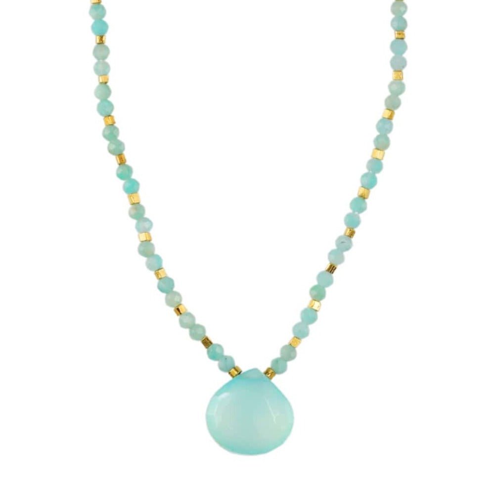 Debbie Fisher Turquoise Necklace with Amazonite & Gold Vermeil Section and Calcite Drop