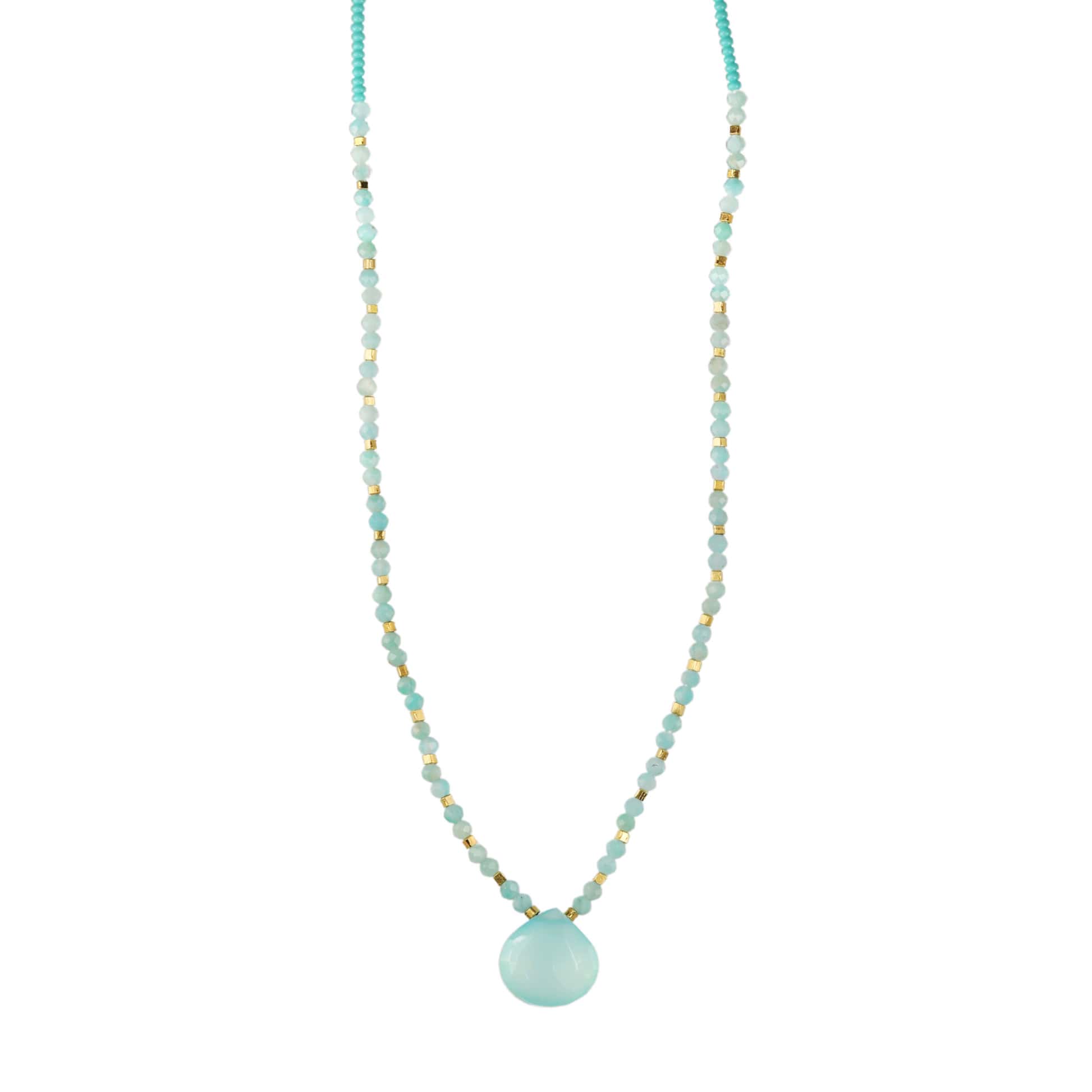 Debbie Fisher Turquoise Necklace with Amazonite & Gold Vermeil Section and Calcite Drop