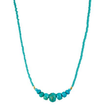 Debbie Fisher Turquoise Rondelle Station Beaded Necklace