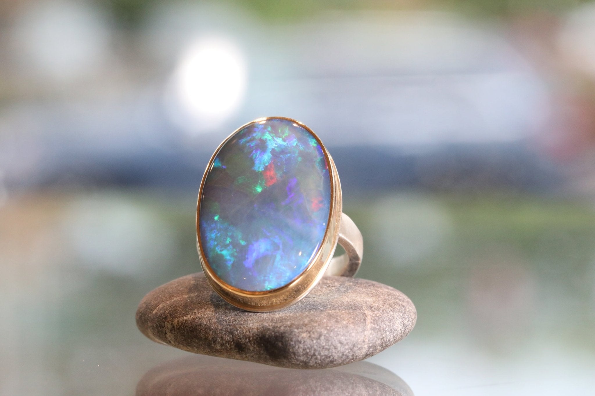 Jamie Joseph Vertical Oval Australian Opal Ring