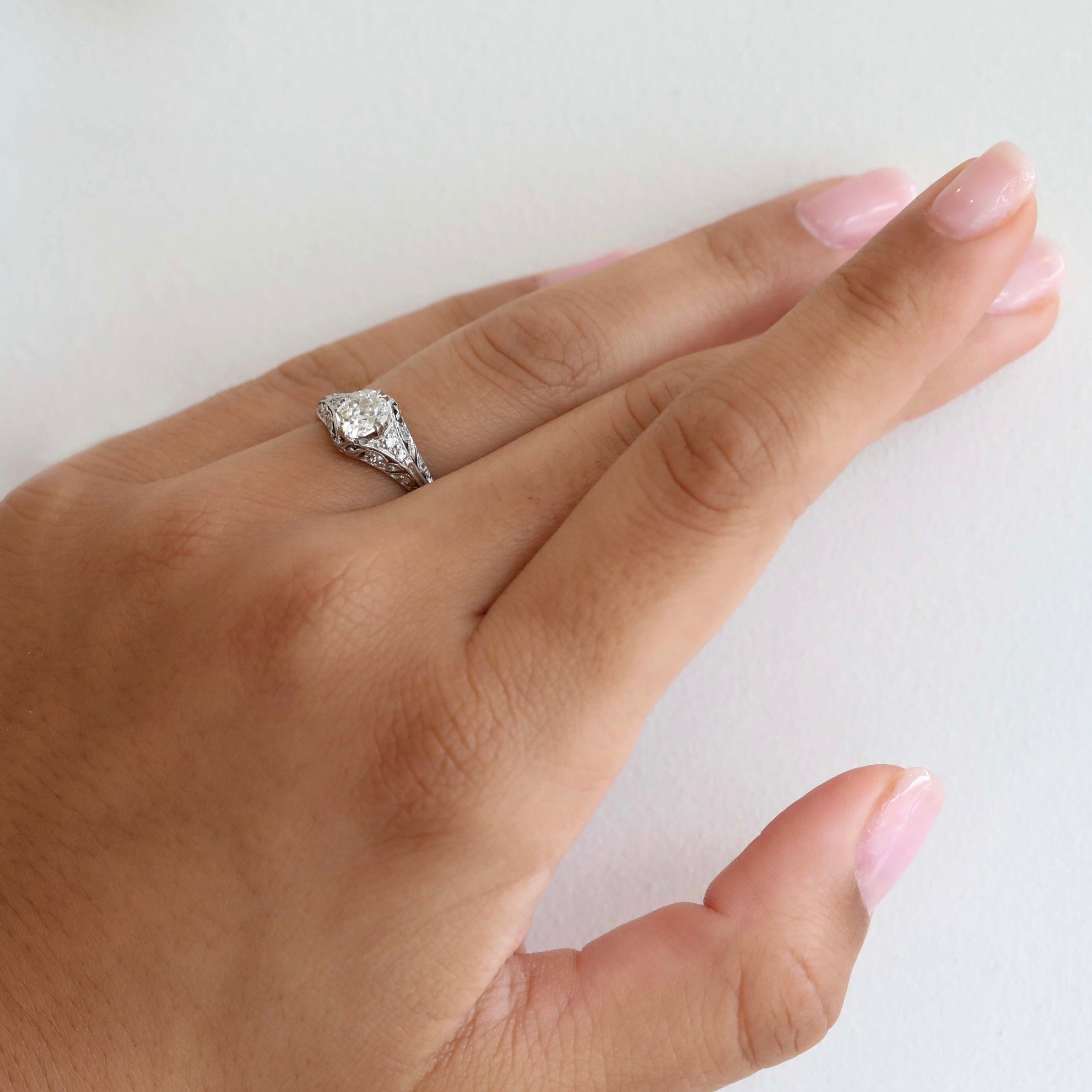 Vintage Collection Vintage Platinum Ring with Oval Cushion-Cut Diamond Engagement Ring