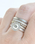 White Gold Double Row Half Pave Diamond Ring