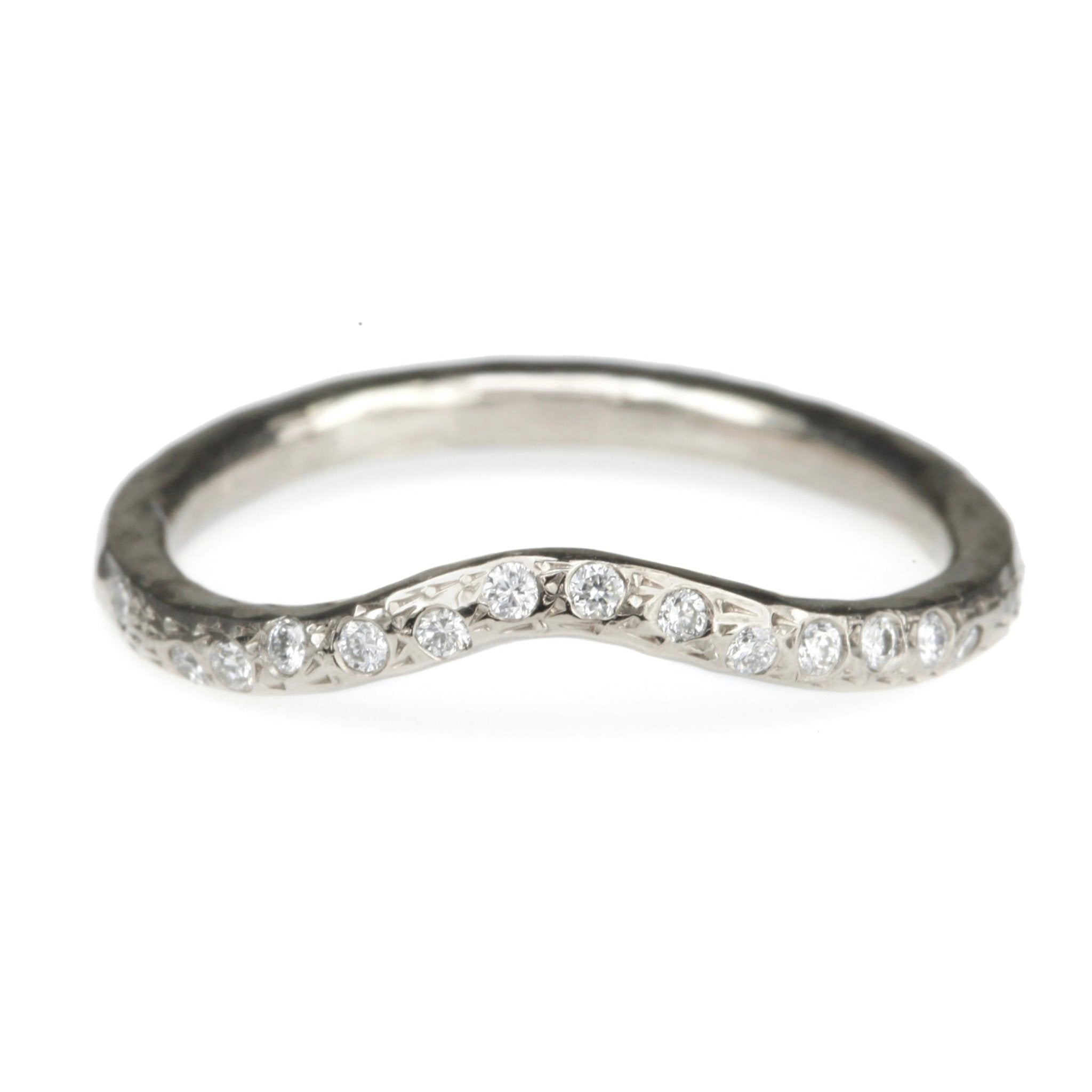 Annie Fensterstock White Gold "Sparkle Curve" Ring with Pave Diamonds